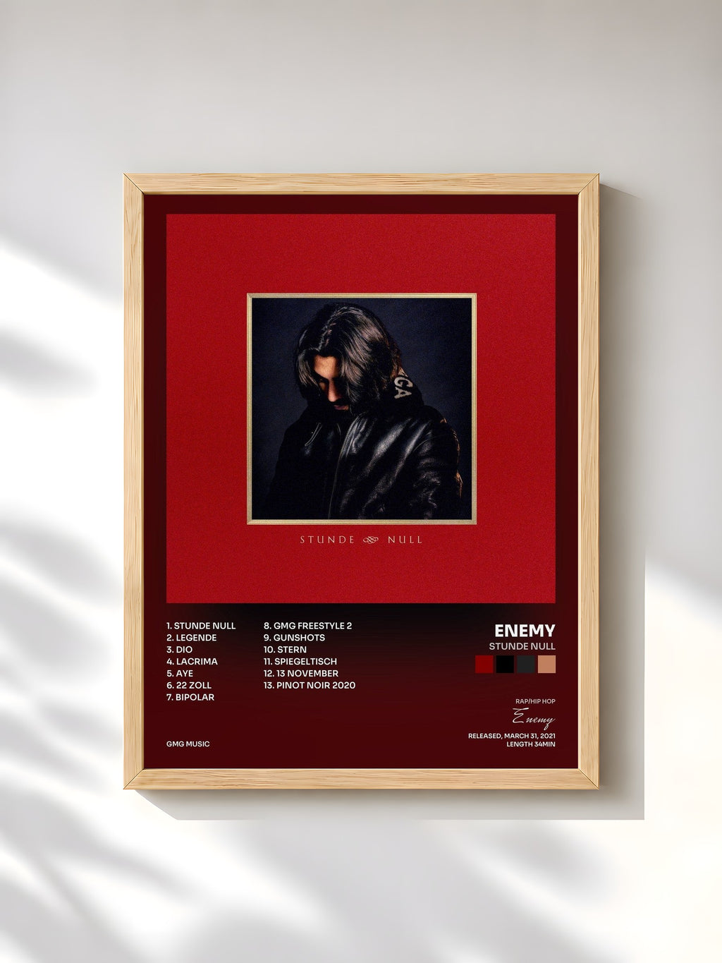 #bois Tableau de l'album Stunde Null de Enemy, cadre en bois brut, imprimé et encadré en France