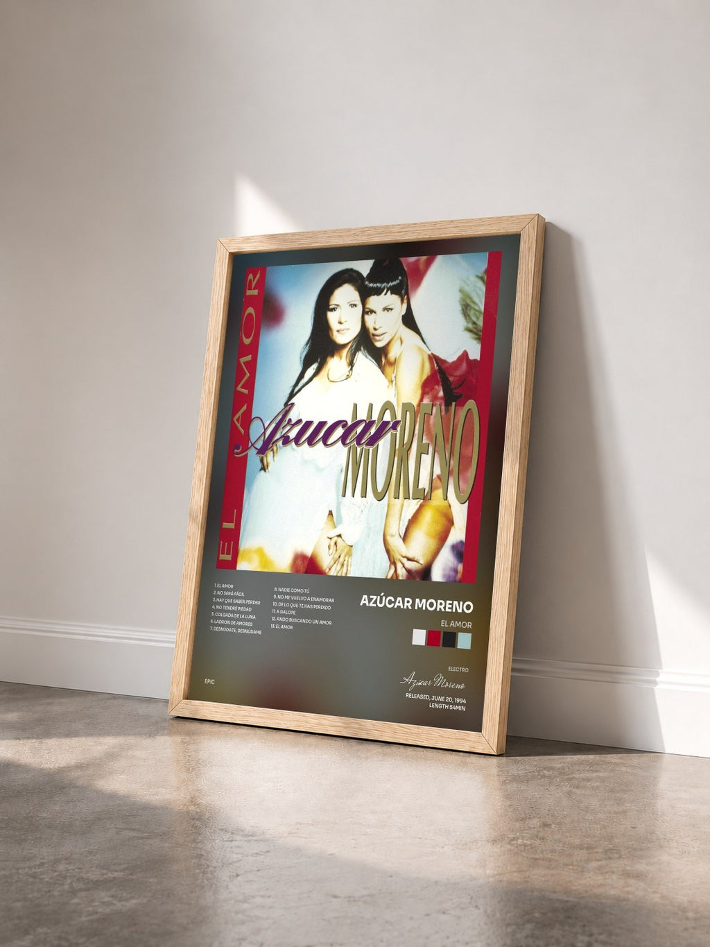 #bois Tableau de l'album El Amor de Azúcar Moreno vu de trois quarts, cadre en bois brut