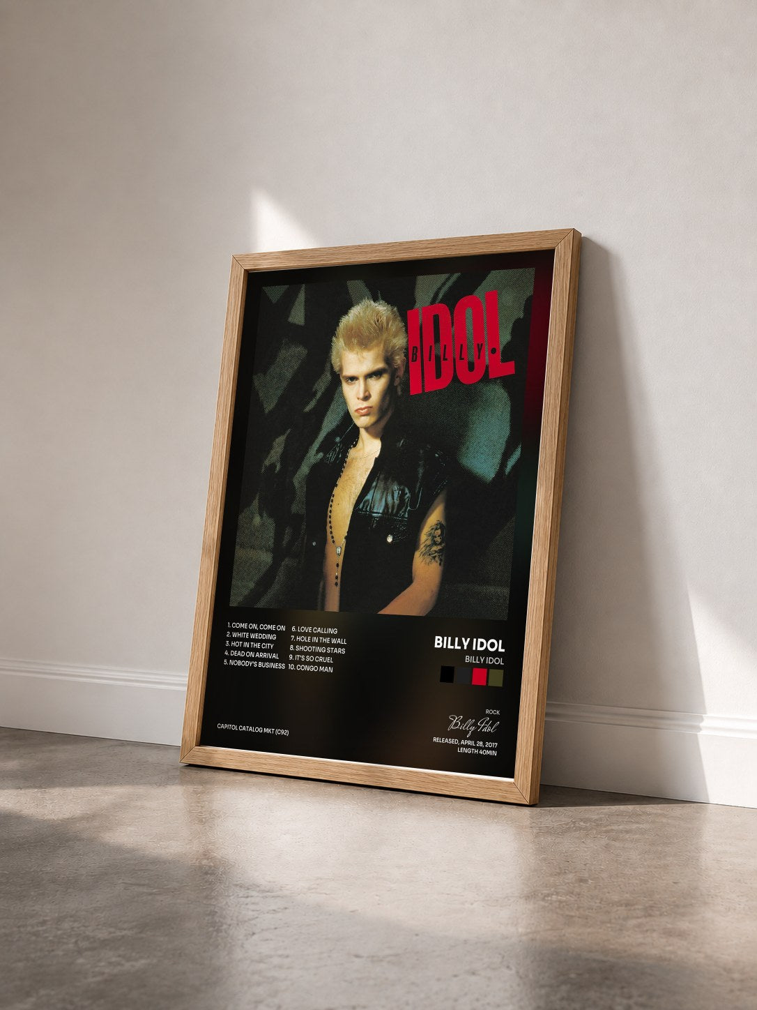 #bois Tableau de l'album Billy Idol de Billy Idol vu de trois quarts, cadre en bois brut