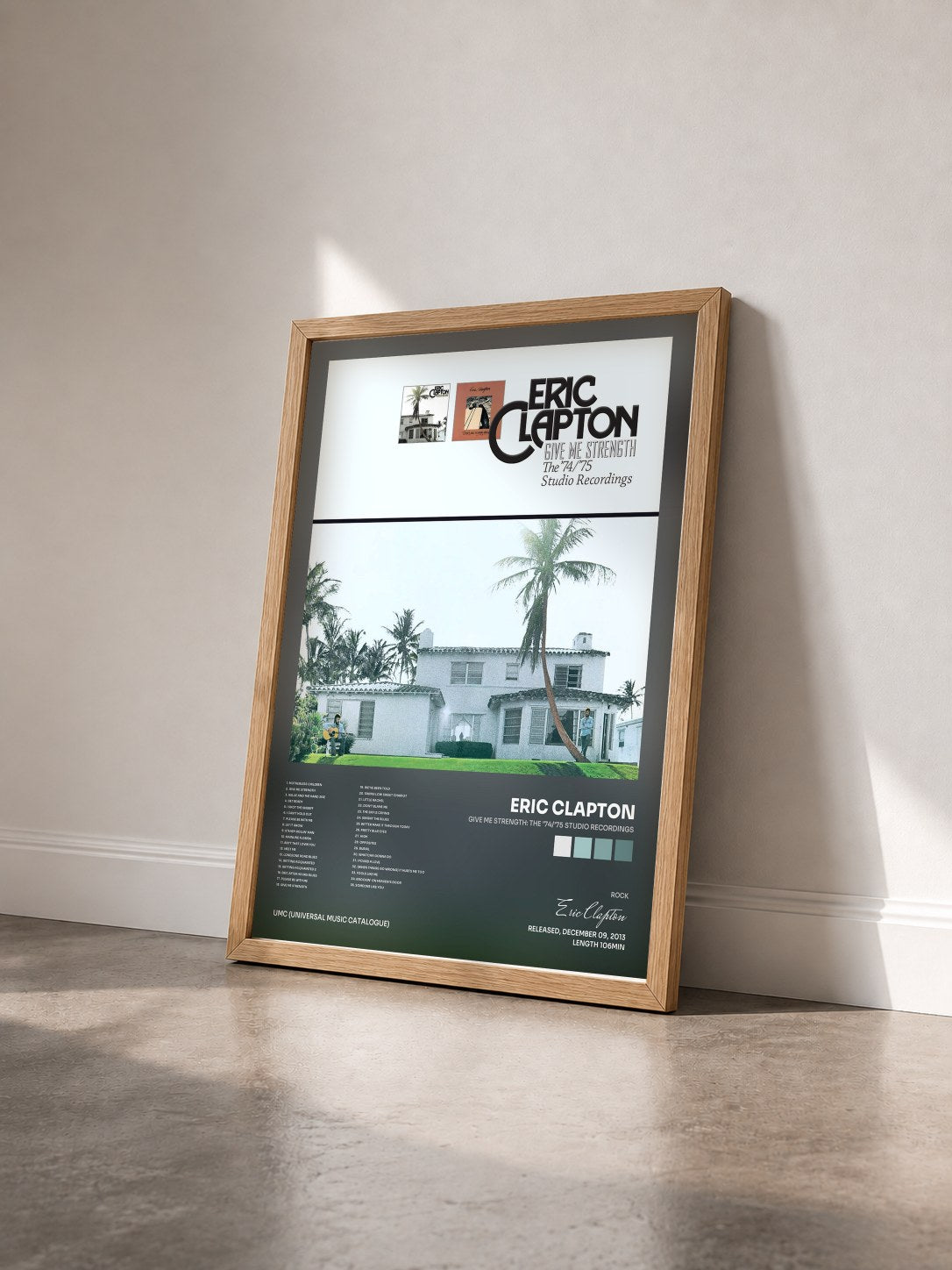 #bois Tableau de l'album Give Me Strength: The ‘74/’75 Studio Recordings de Eric Clapton vu de trois quarts, cadre en bois brut