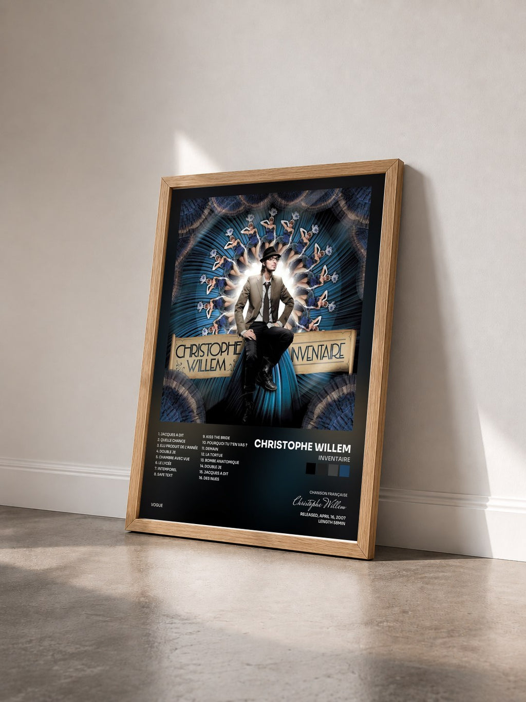 #bois Tableau de l'album Inventaire de Christophe Willem vu de trois quarts, cadre en bois brut