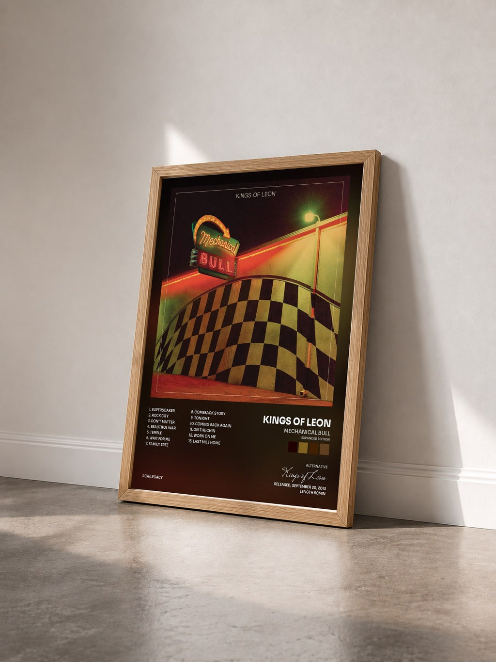 #bois Tableau de l'album Mechanical Bull (Expanded Edition) de Kings of Leon vu de trois quarts, cadre en bois brut