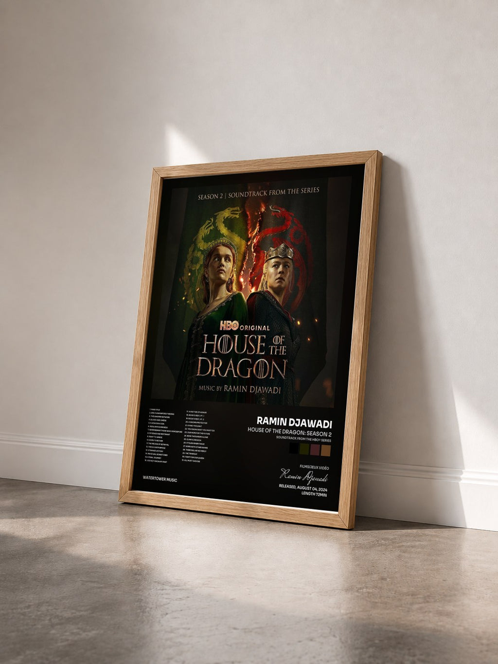 #bois Tableau de l'album House of the Dragon: Season 2 (Soundtrack from the HBO® Series) de Ramin Djawadi vu de trois quarts, cadre en bois brut