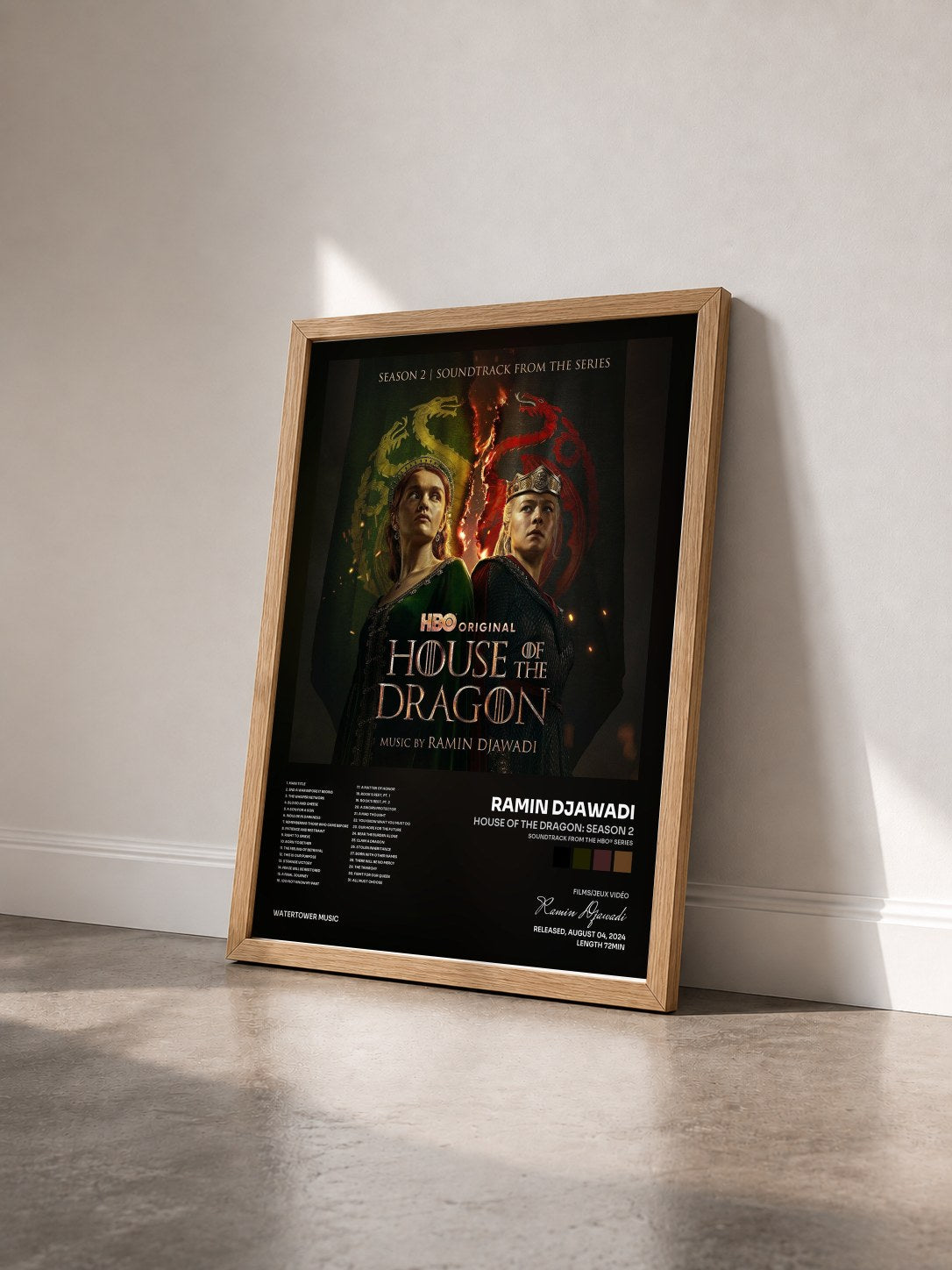 #bois Tableau de l'album House of the Dragon: Season 2 (Soundtrack from the HBO® Series) de Ramin Djawadi vu de trois quarts, cadre en bois brut