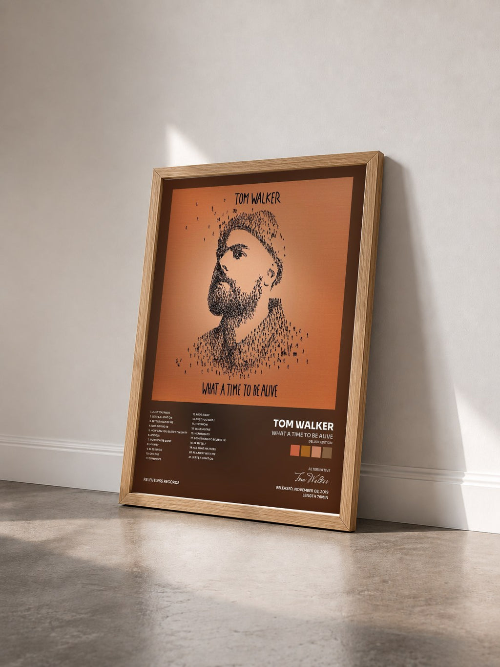 #bois Tableau de l'album What a Time To Be Alive (Deluxe Edition) de Tom Walker vu de trois quarts, cadre en bois brut