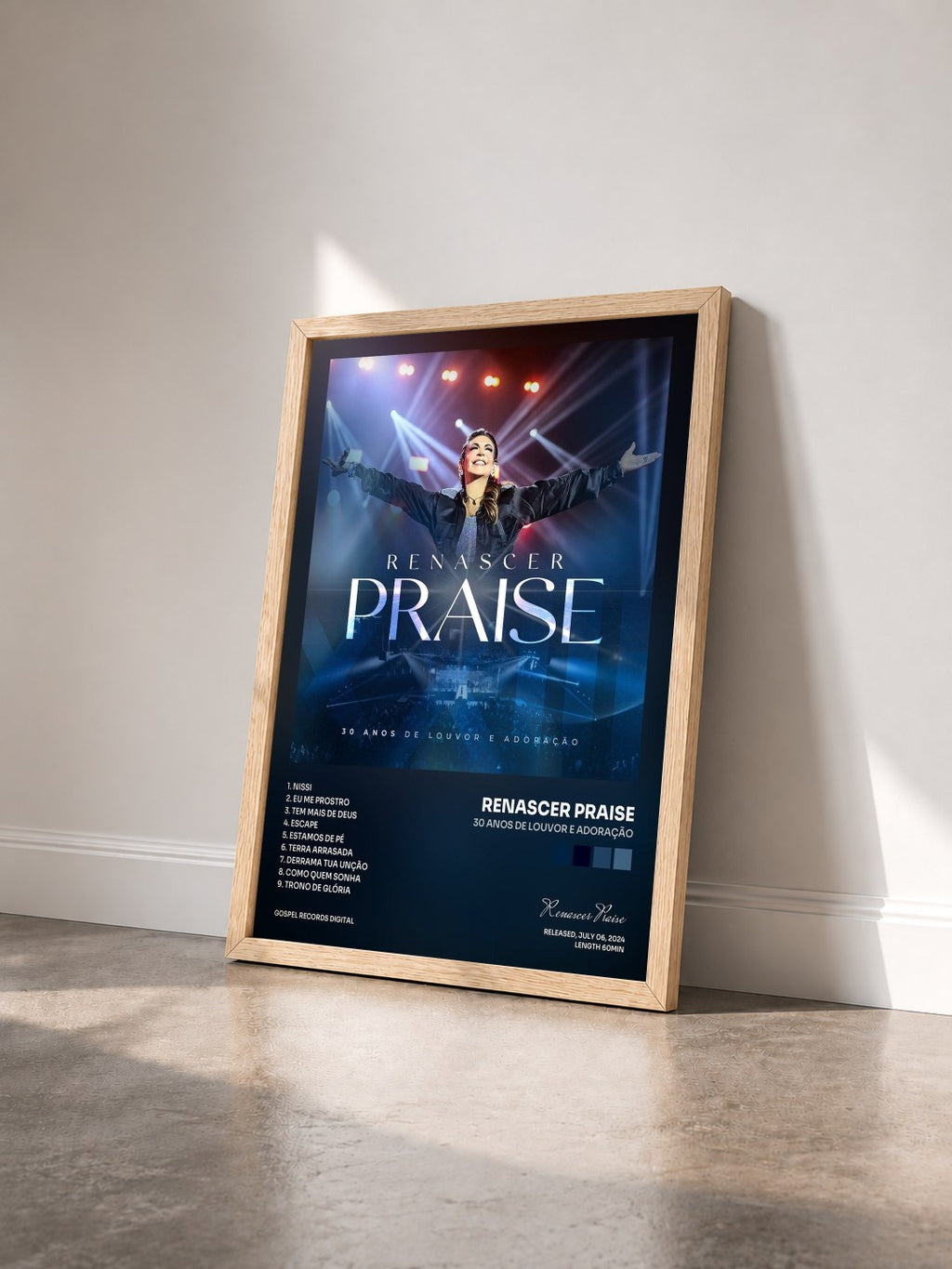 #bois Tableau de l'album 30 Anos de Louvor e Adoração de Renascer Praise vu de trois quarts, cadre en bois brut