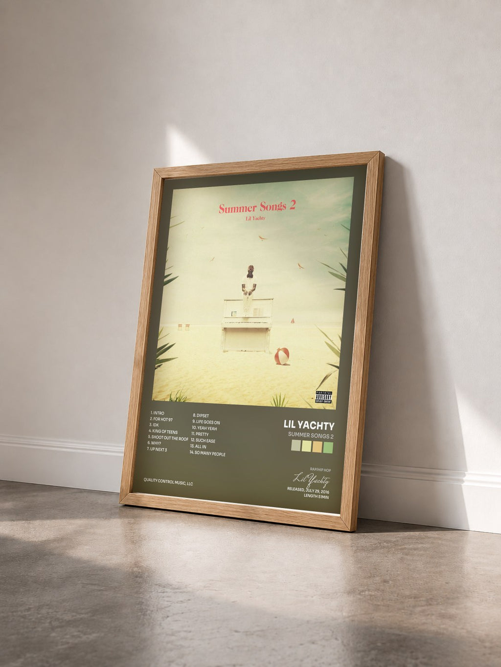 #bois Tableau de l'album Summer Songs 2 de Lil Yachty vu de trois quarts, cadre en bois brut