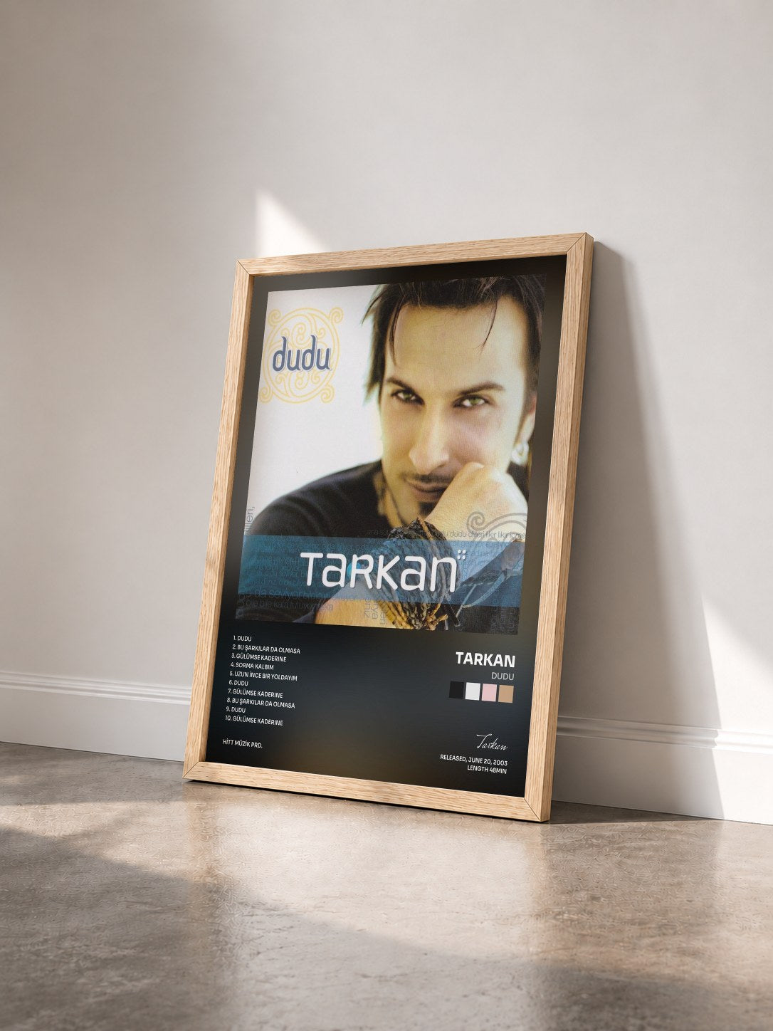 #bois Tableau de l'album Dudu de Tarkan vu de trois quarts, cadre en bois brut