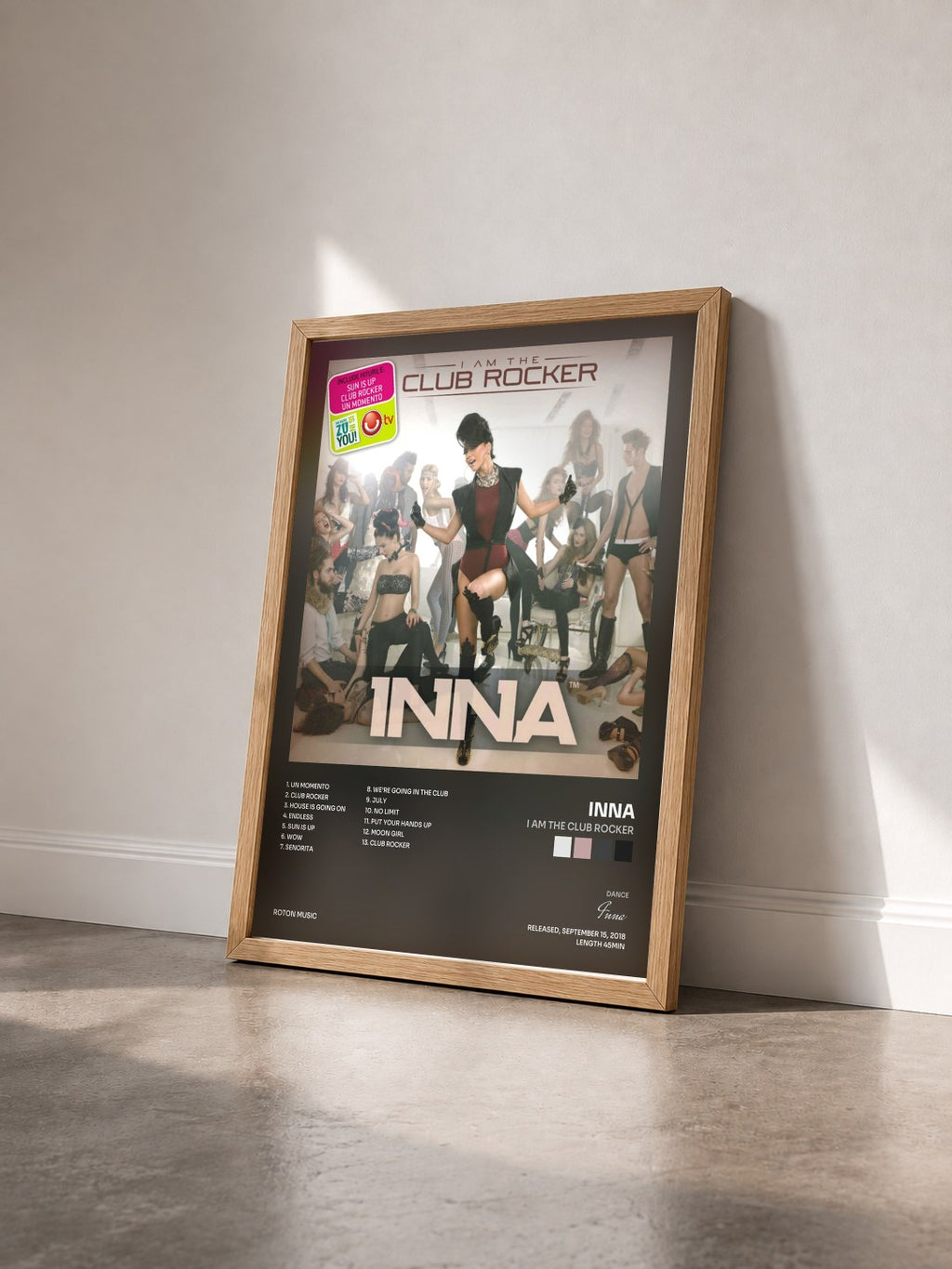 #bois Tableau de l'album I Am the Club Rocker de Inna vu de trois quarts, cadre en bois brut