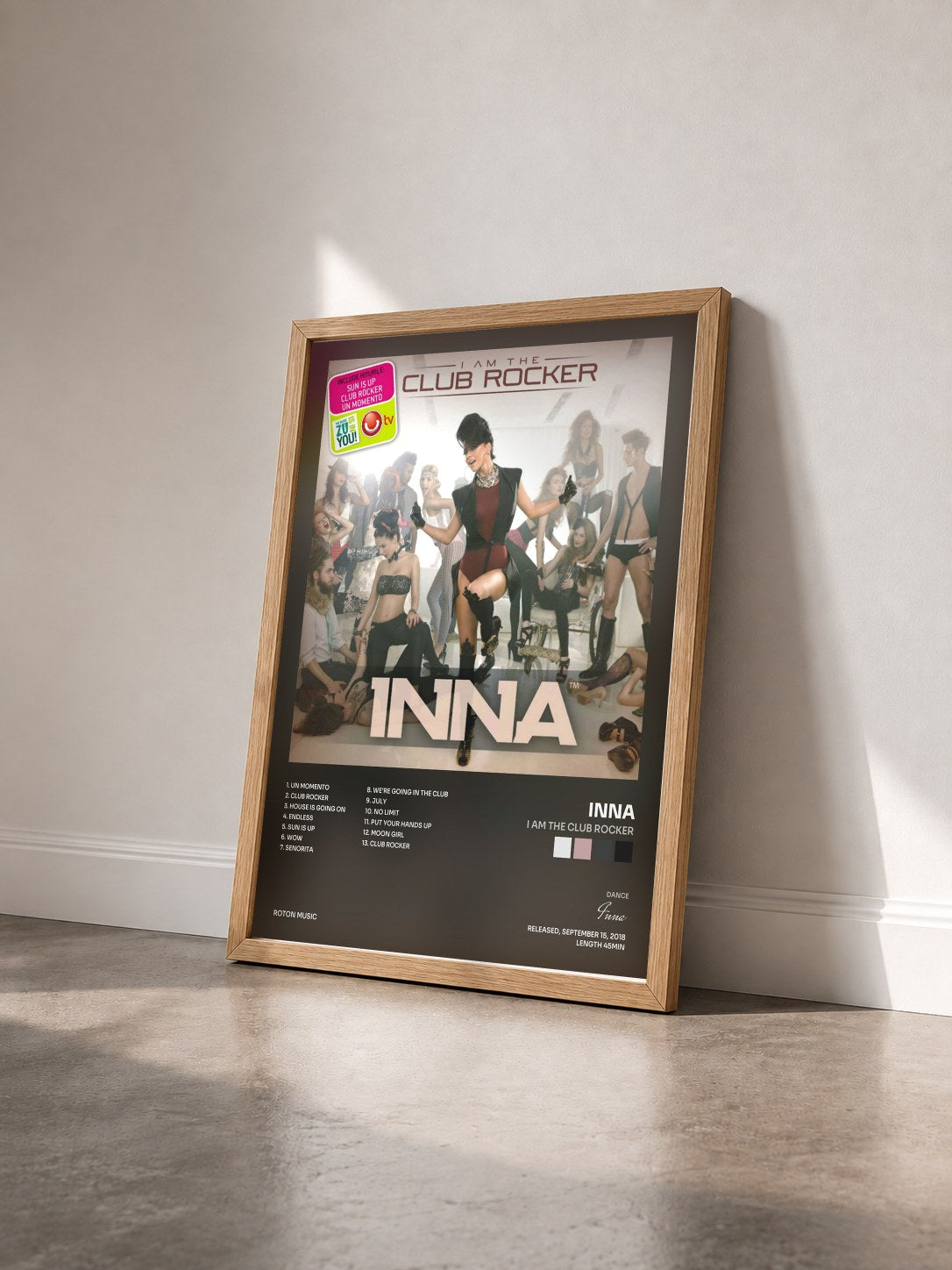 #bois Tableau de l'album I Am the Club Rocker de Inna vu de trois quarts, cadre en bois brut