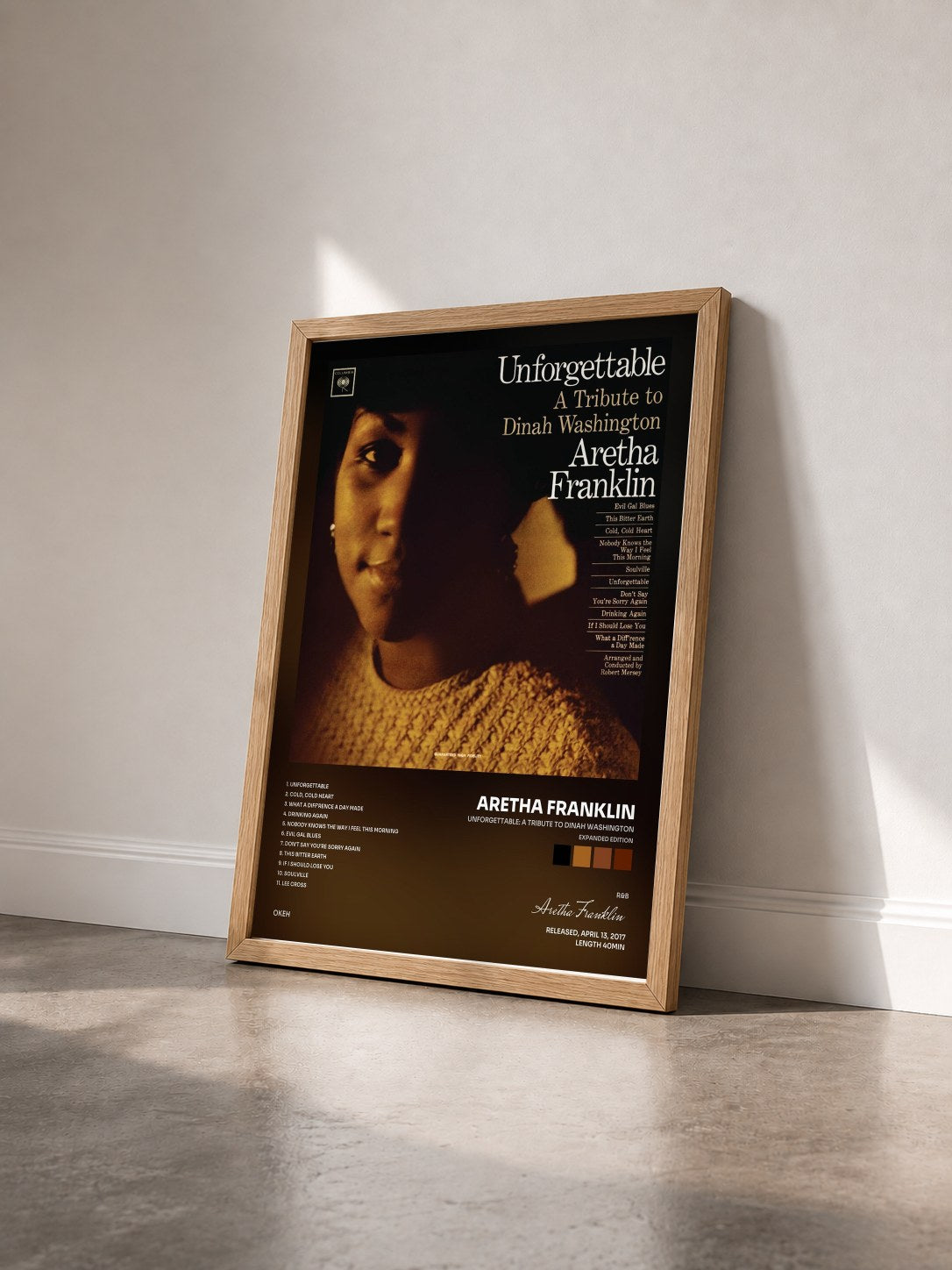 #bois Tableau de l'album Unforgettable: A Tribute To Dinah Washington (Expanded Edition) de Aretha Franklin vu de trois quarts, cadre en bois brut