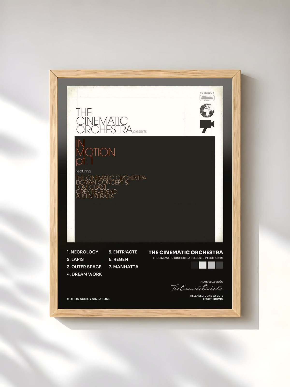 #bois Tableau de l'album The Cinematic Orchestra presents In Motion #1 de The Cinematic Orchestra, cadre en bois brut, imprimé et encadré en France