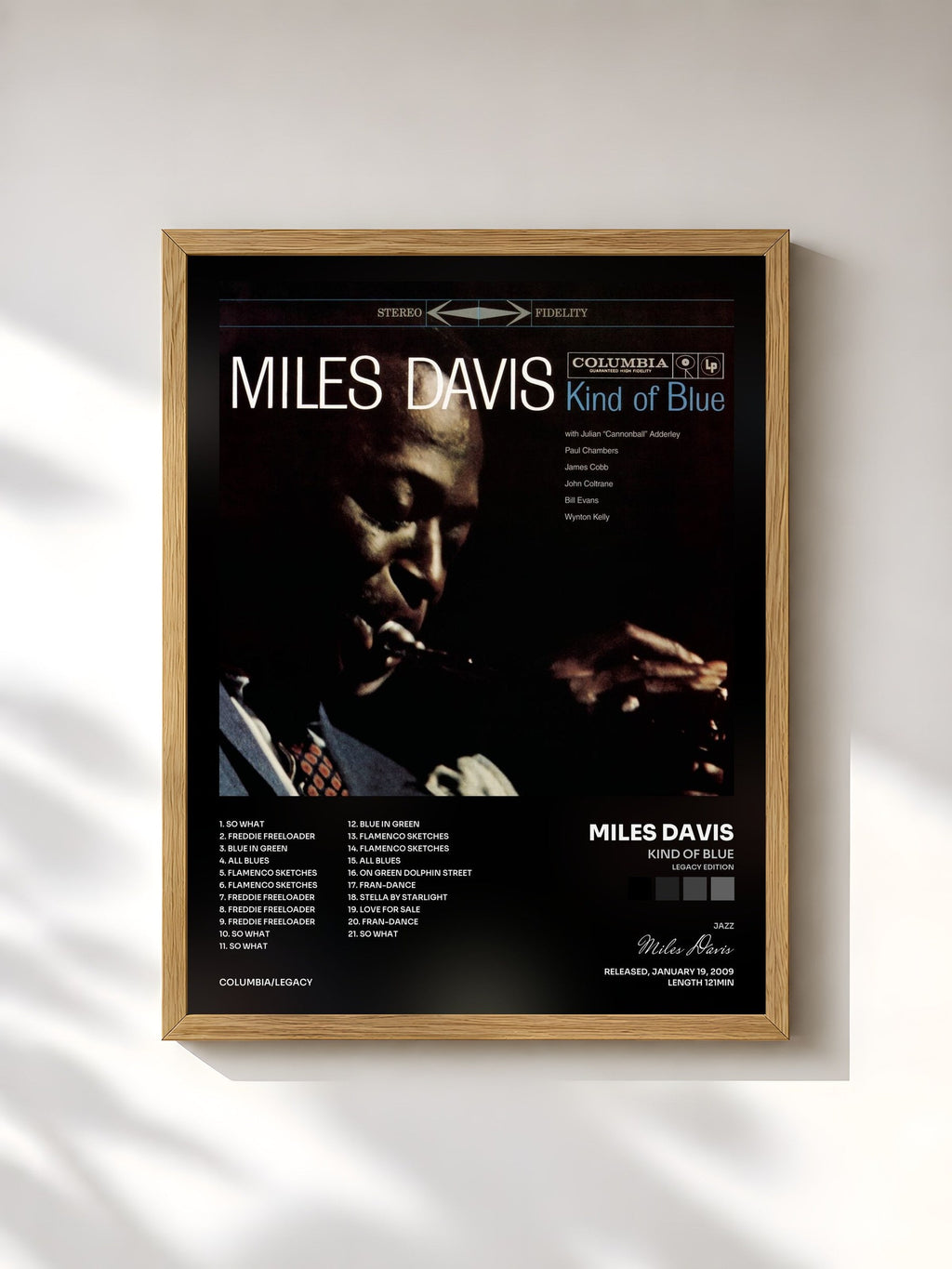 #bois Tableau de l'album Kind Of Blue (Legacy Edition) de Miles Davis, cadre en bois brut, imprimé et encadré en France