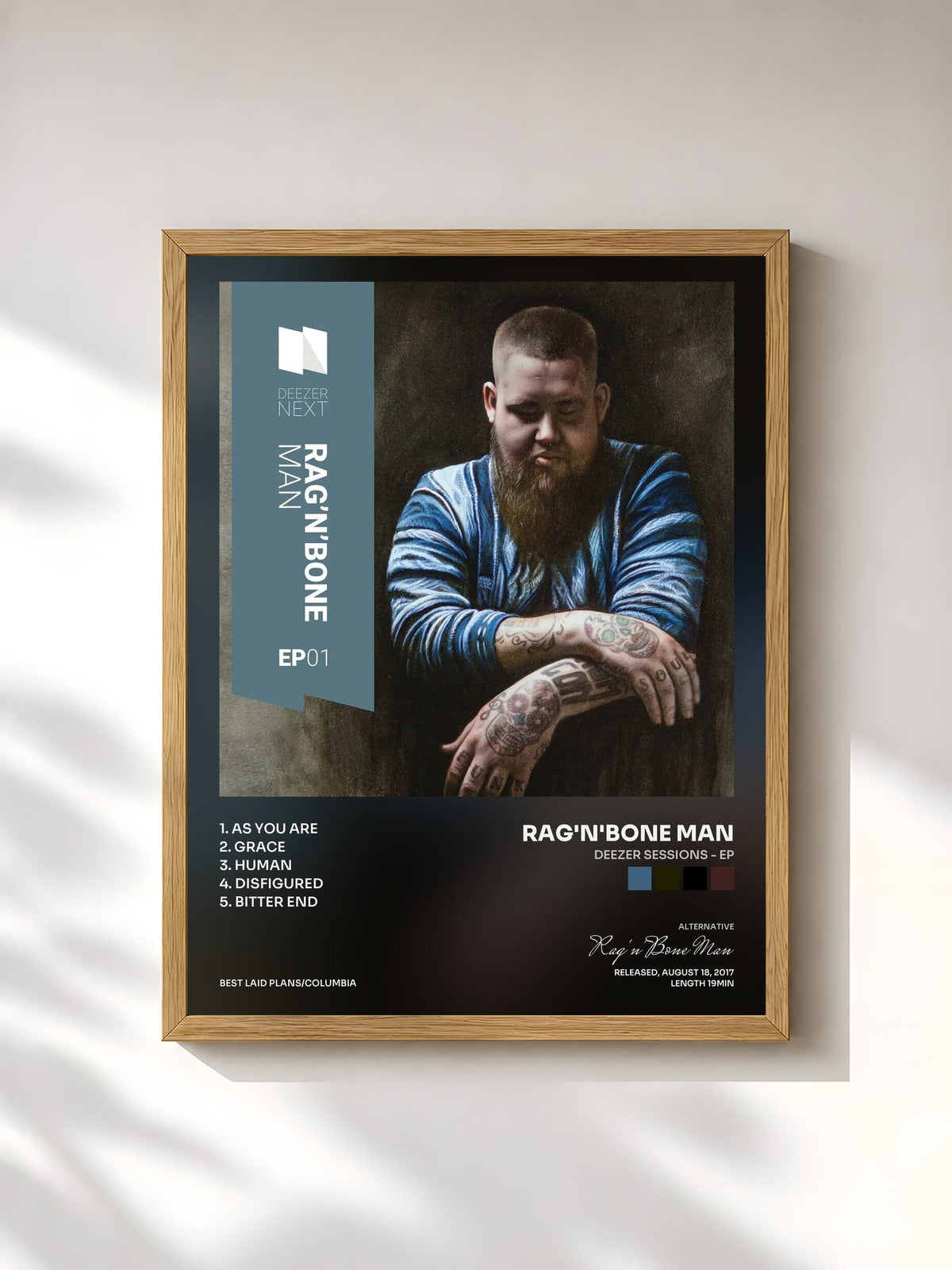 #bois Tableau de l'album Deezer Sessions - EP de Rag'n'Bone Man, cadre en bois brut, imprimé et encadré en France