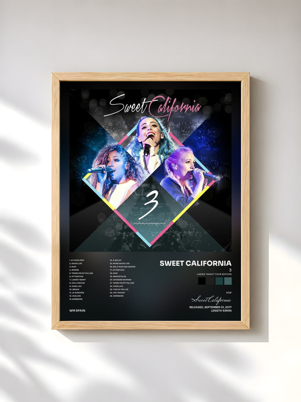 #bois Tableau de l'album 3 (Ladies' Night Tour Edition) de Sweet California, cadre en bois brut, imprimé et encadré en France