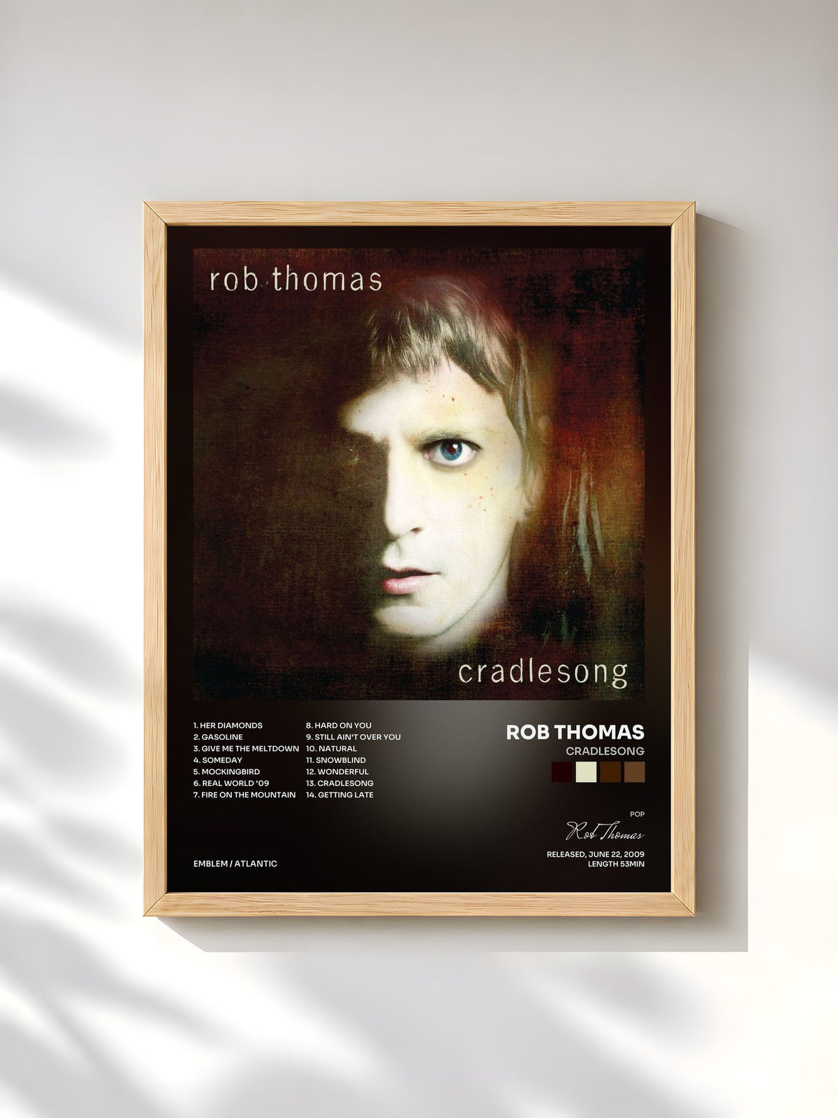 #bois Tableau de l'album Cradlesong de Rob Thomas, cadre en bois brut, imprimé et encadré en France
