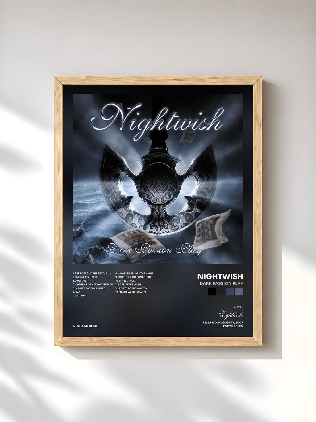#bois Tableau de l'album Dark Passion Play de Nightwish, cadre en bois brut, imprimé et encadré en France