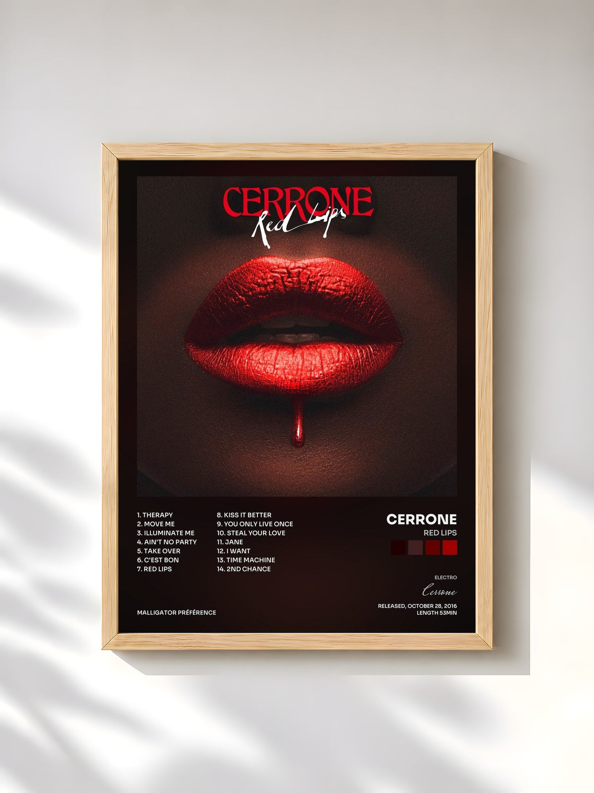#bois Tableau de l'album Red Lips de Cerrone, cadre en bois brut, imprimé et encadré en France