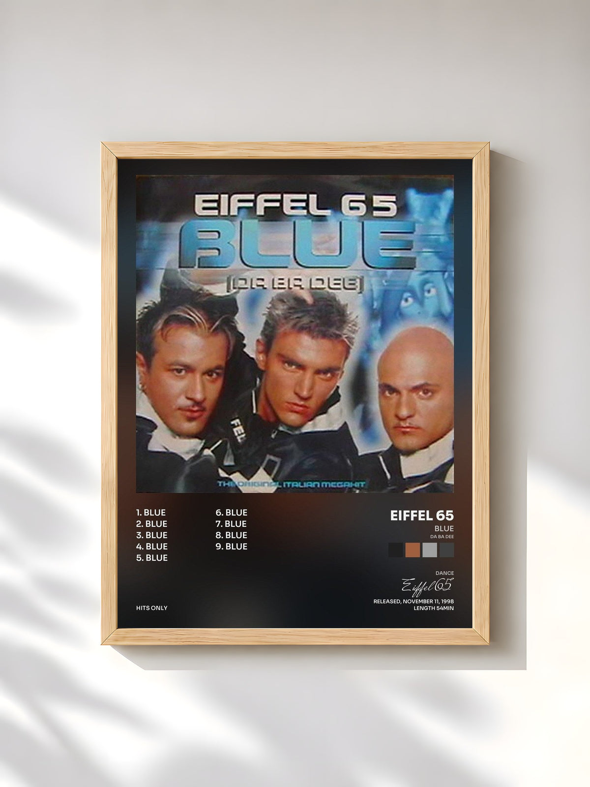#bois Tableau de l'album Blue (Da Ba Dee) de Eiffel 65, cadre en bois brut, imprimé et encadré en France