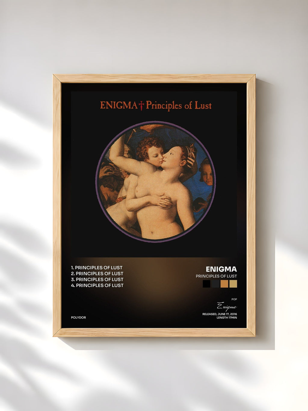#bois Tableau de l'album Principles Of Lust de Enigma, cadre en bois brut, imprimé et encadré en France