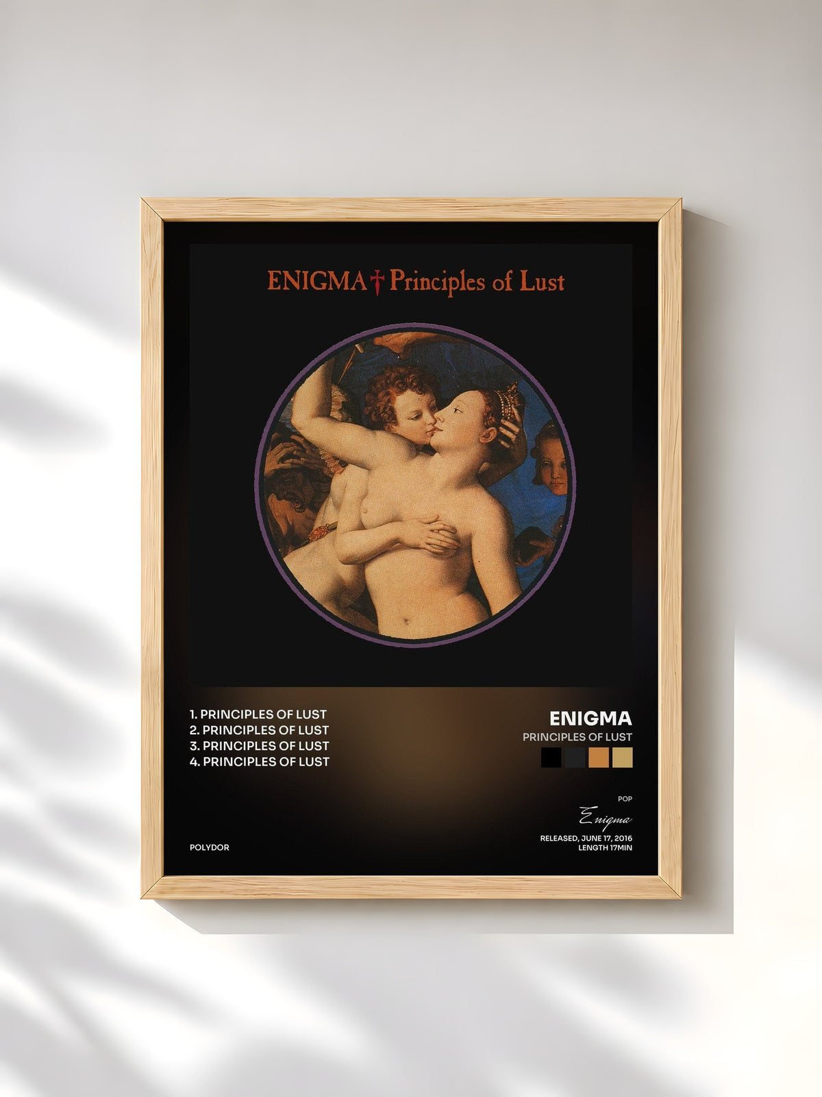 #bois Tableau de l'album Principles Of Lust de Enigma, cadre en bois brut, imprimé et encadré en France