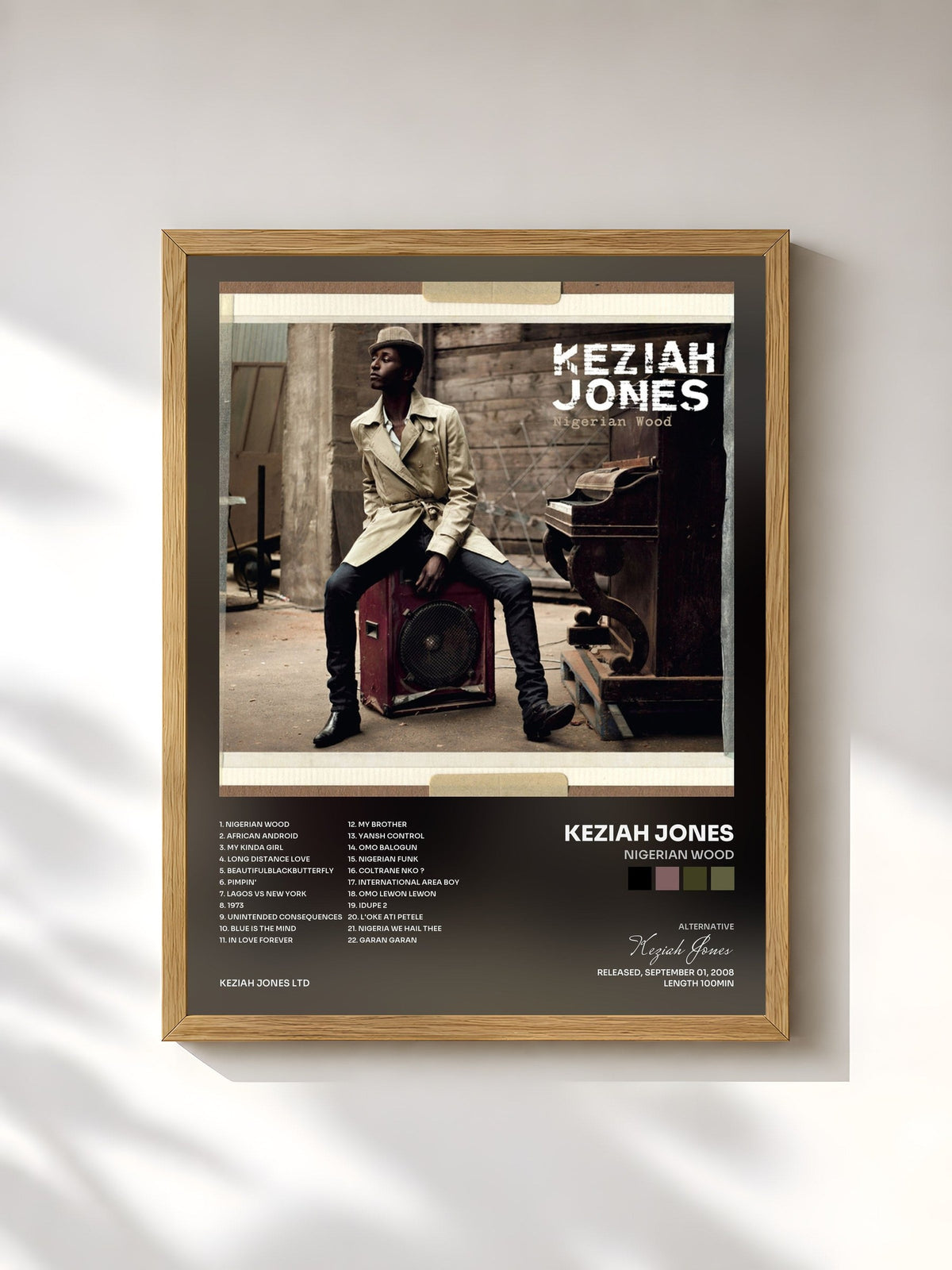 #bois Tableau de l'album Nigerian Wood de Keziah Jones, cadre en bois brut, imprimé et encadré en France