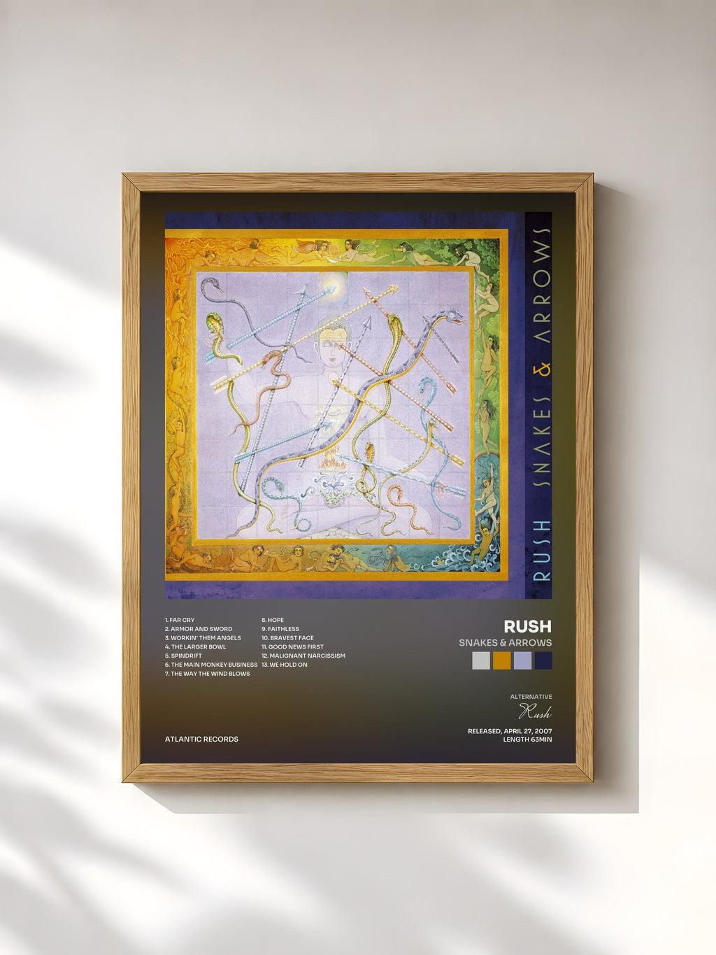 #bois Tableau de l'album Snakes & Arrows de Rush, cadre en bois brut, imprimé et encadré en France
