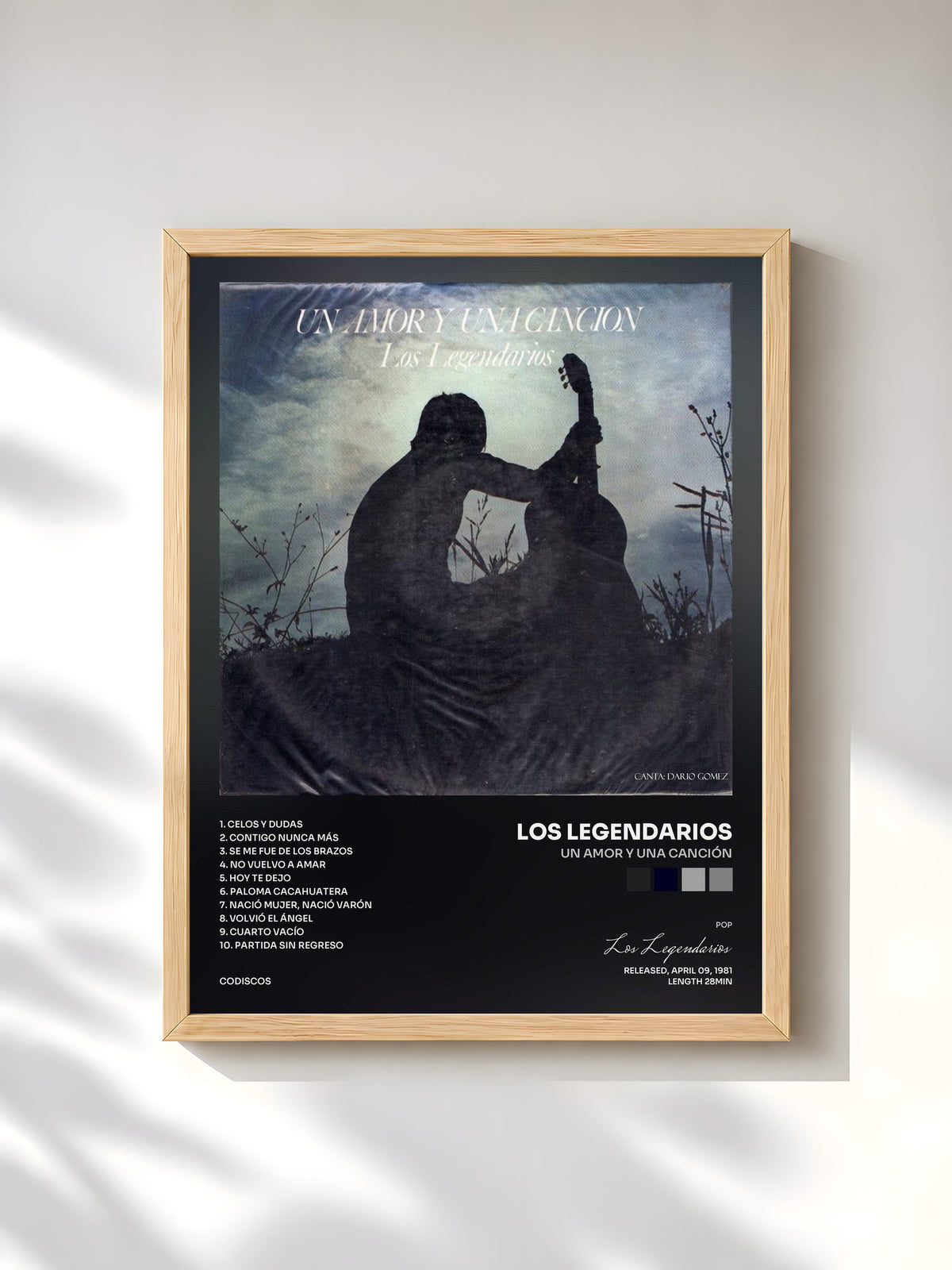 #bois Tableau de l'album Un Amor Y Una Canción de Los Legendarios, cadre en bois brut, imprimé et encadré en France