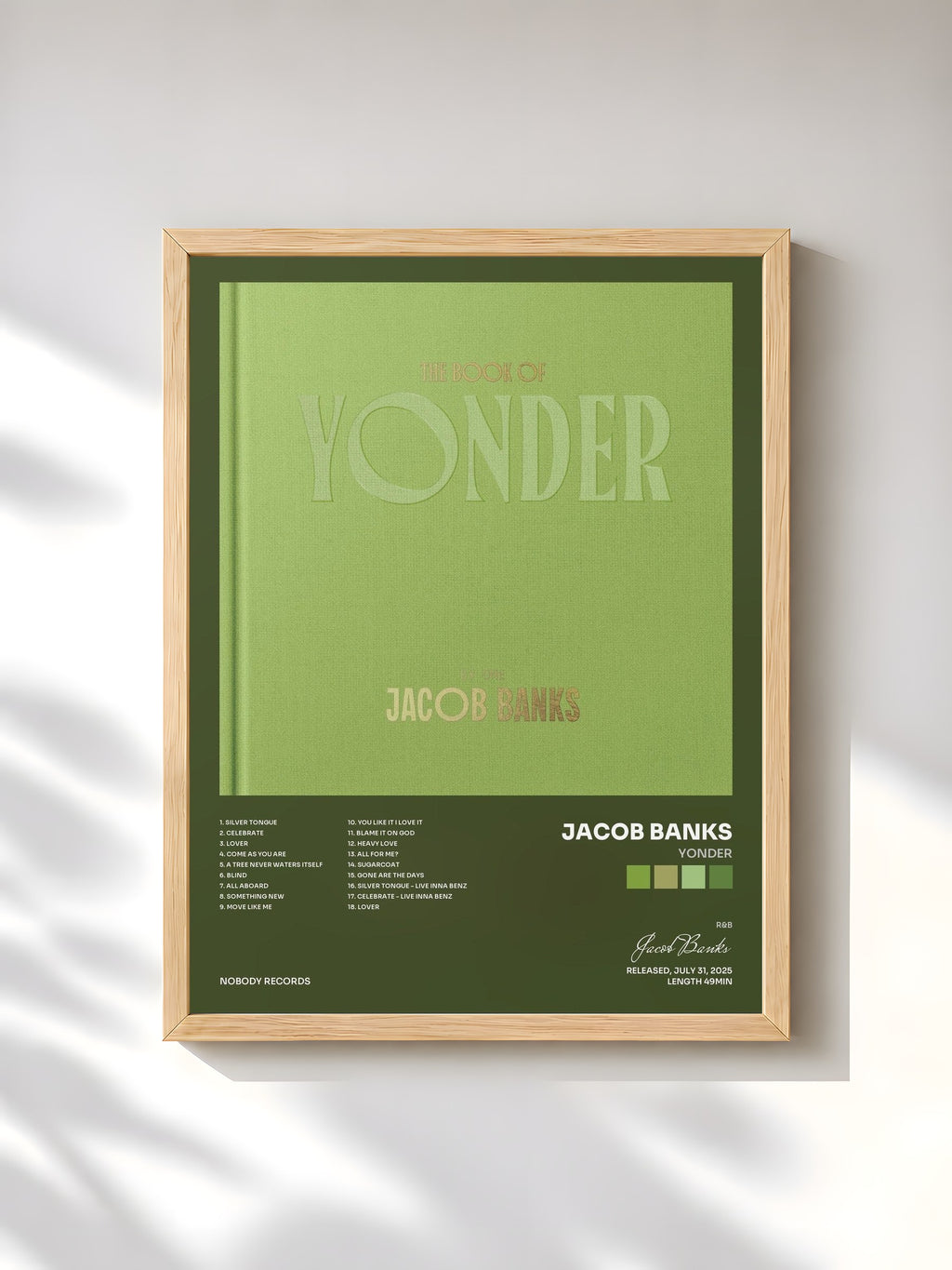 #bois Tableau de l'album Yonder de Jacob Banks, cadre en bois brut, imprimé et encadré en France