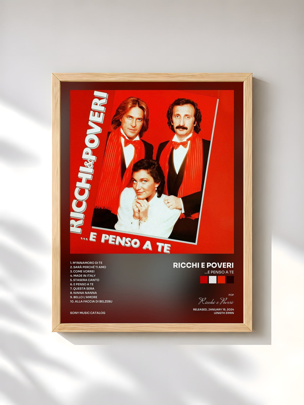 #bois Tableau de l'album ...E Penso A Te de Ricchi e Poveri, cadre en bois brut, imprimé et encadré en France