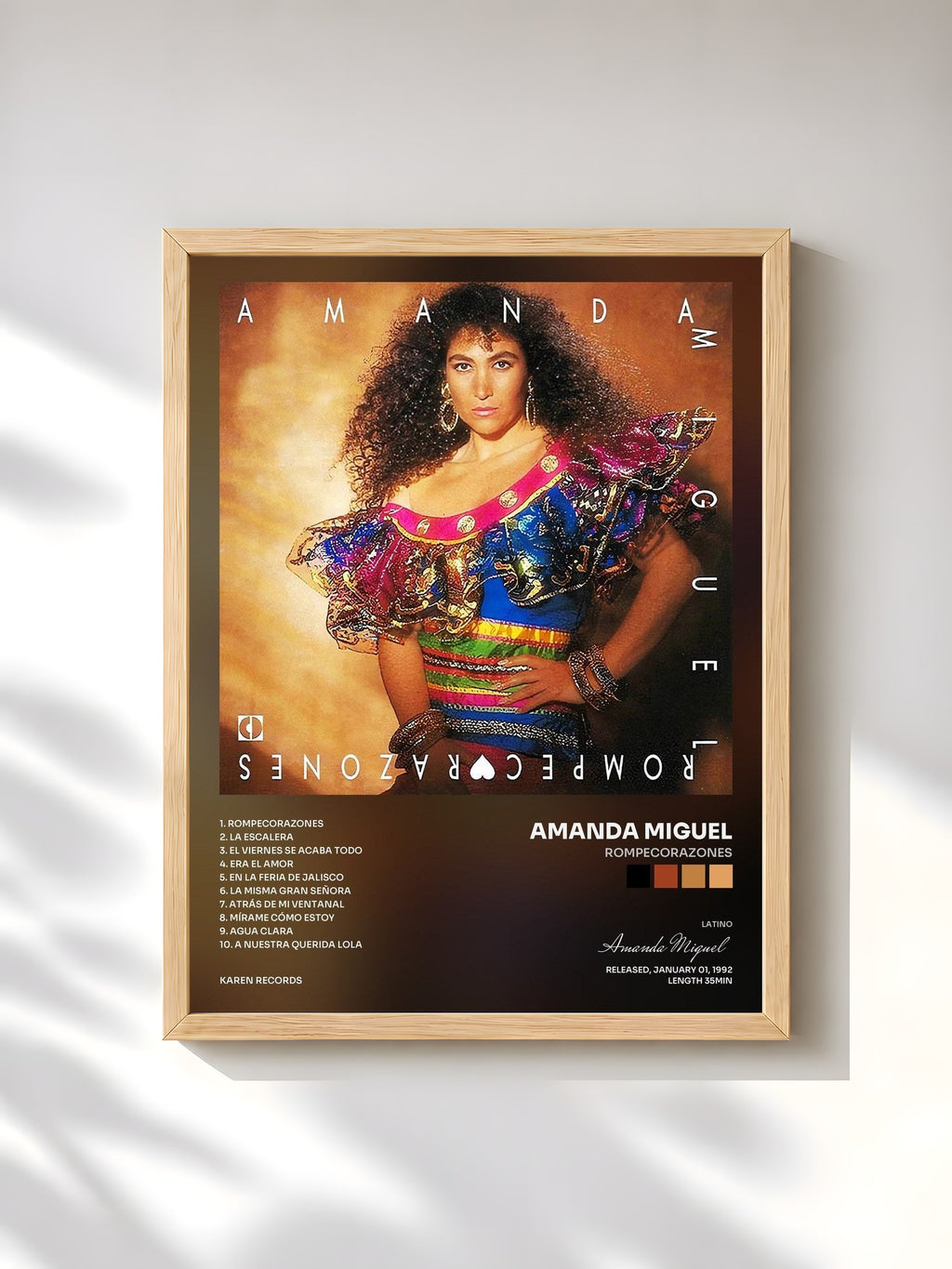 #bois Tableau de l'album Rompecorazones de Amanda Miguel, cadre en bois brut, imprimé et encadré en France
