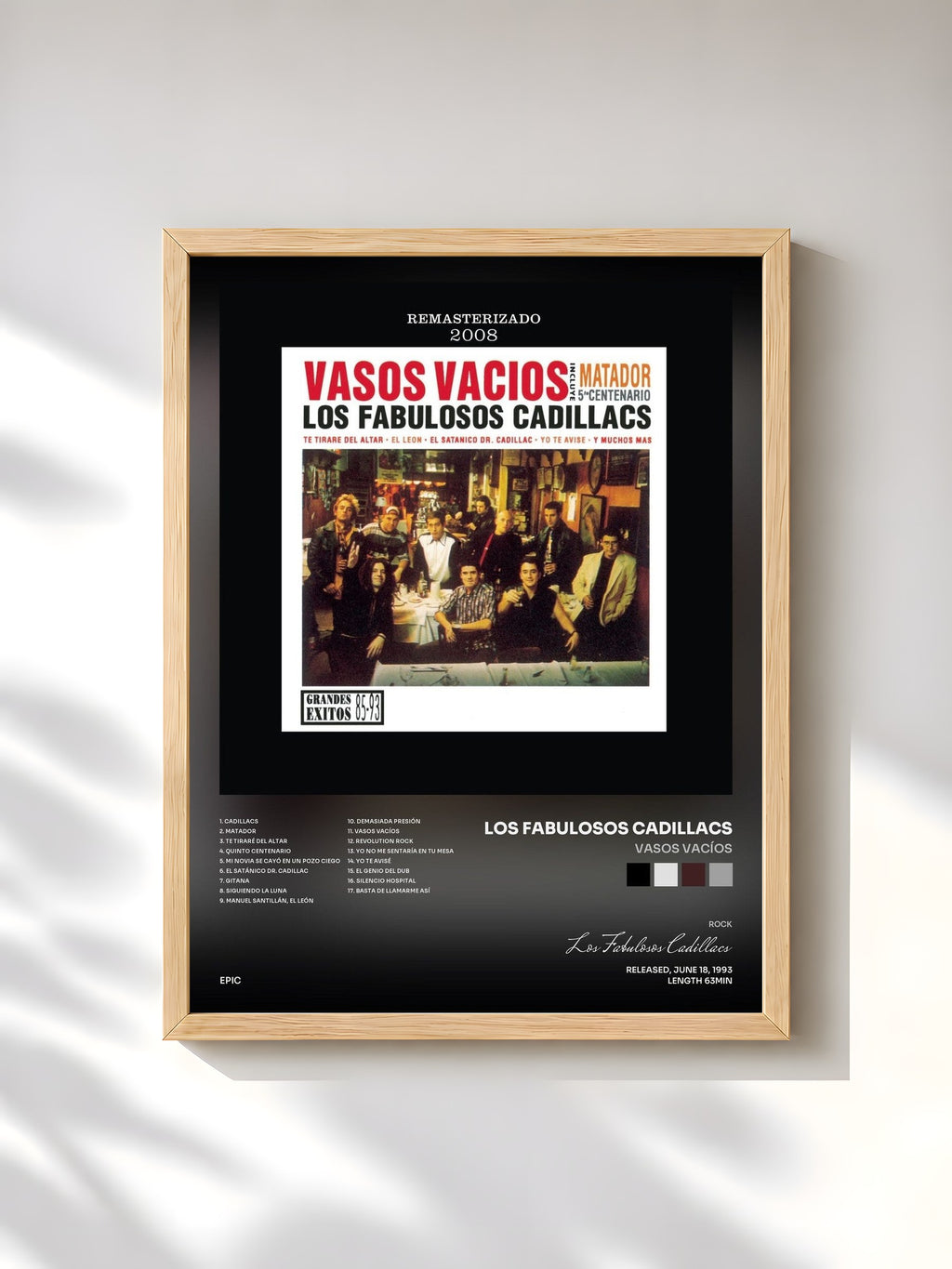 #bois Tableau de l'album Vasos Vacíos de Los Fabulosos Cadillacs, cadre en bois brut, imprimé et encadré en France