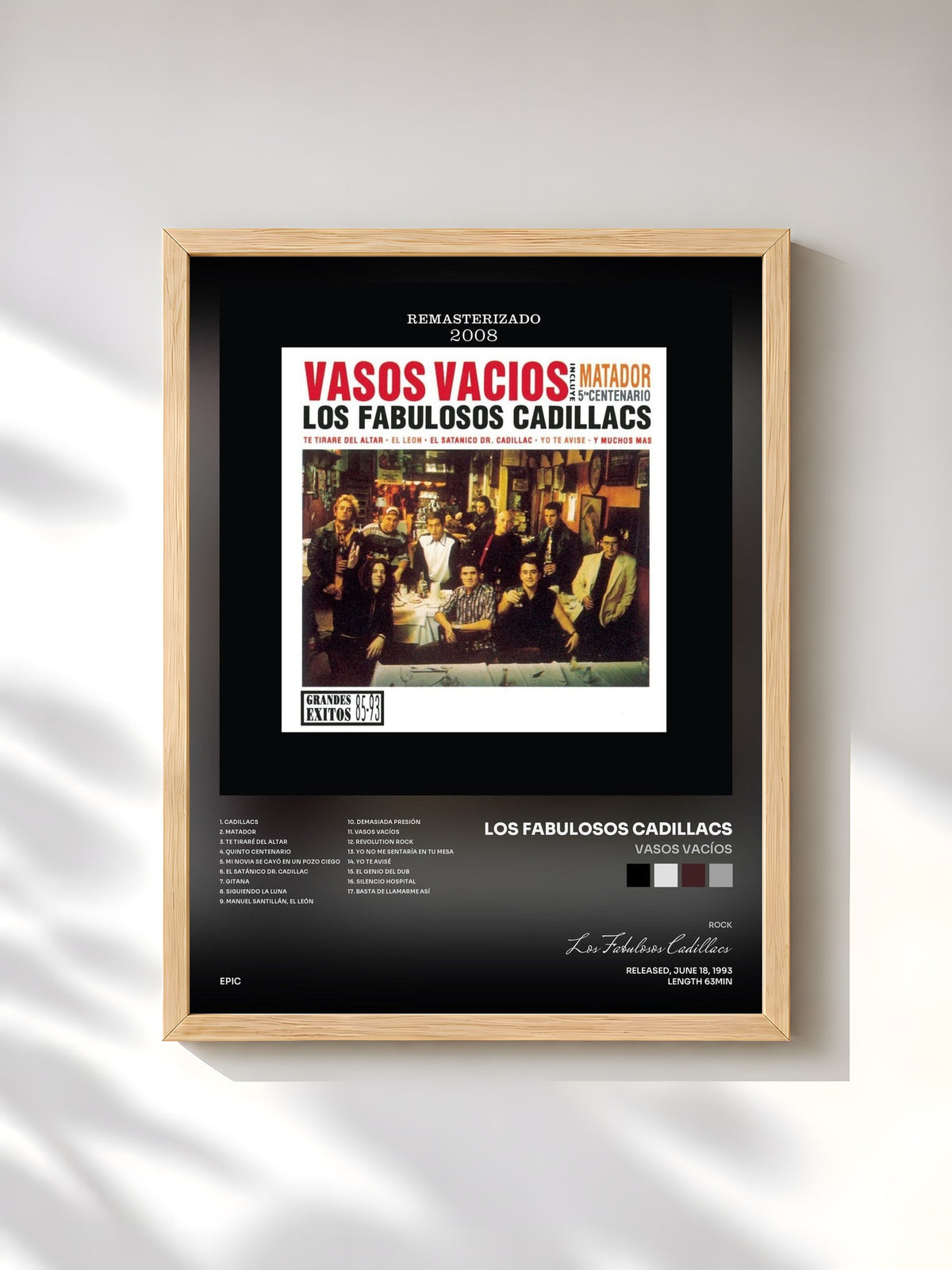 #bois Tableau de l'album Vasos Vacíos de Los Fabulosos Cadillacs, cadre en bois brut, imprimé et encadré en France