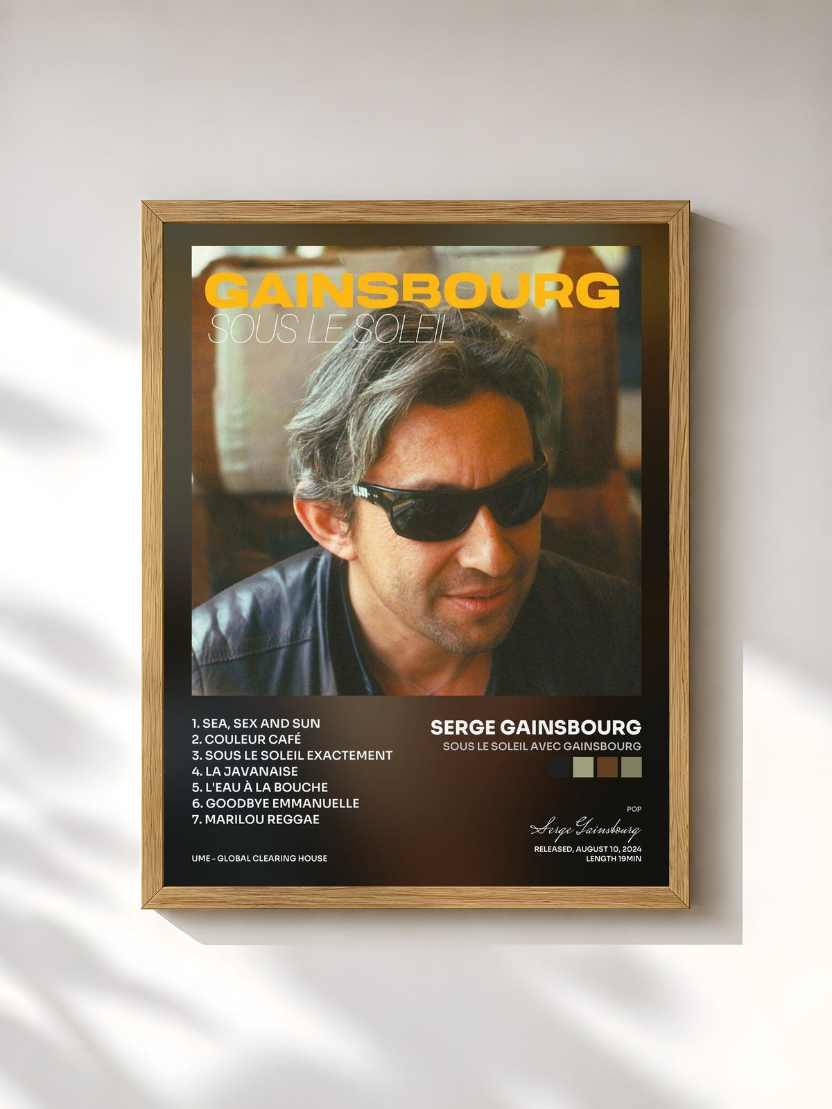#bois Tableau de l'album Sous le soleil avec Gainsbourg de Serge Gainsbourg, cadre en bois brut, imprimé et encadré en France