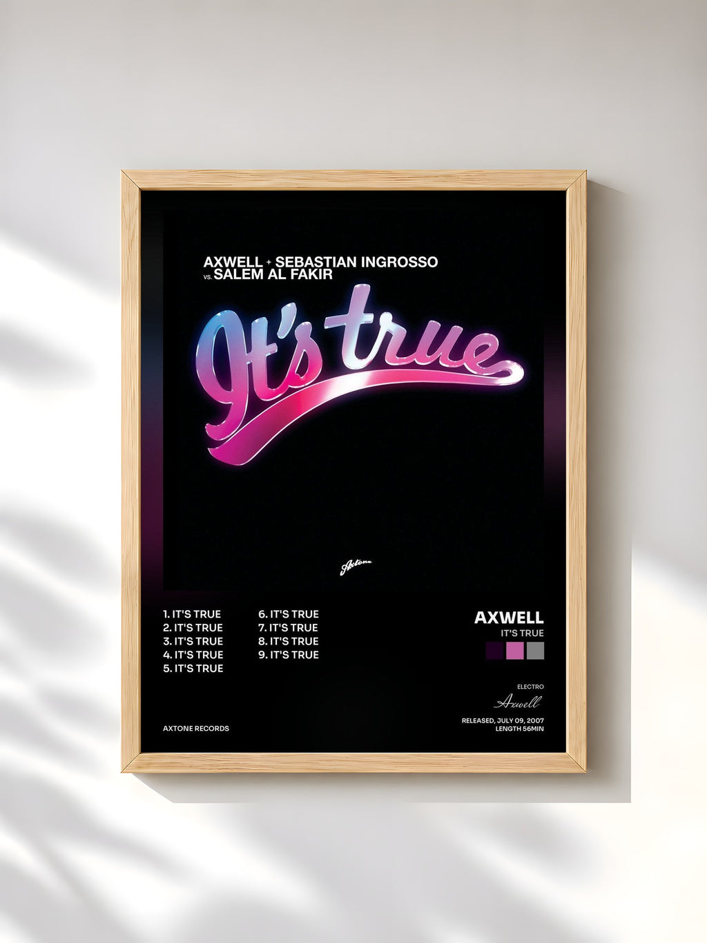 #bois Tableau de l'album It's True de Axwell, cadre en bois brut, imprimé et encadré en France