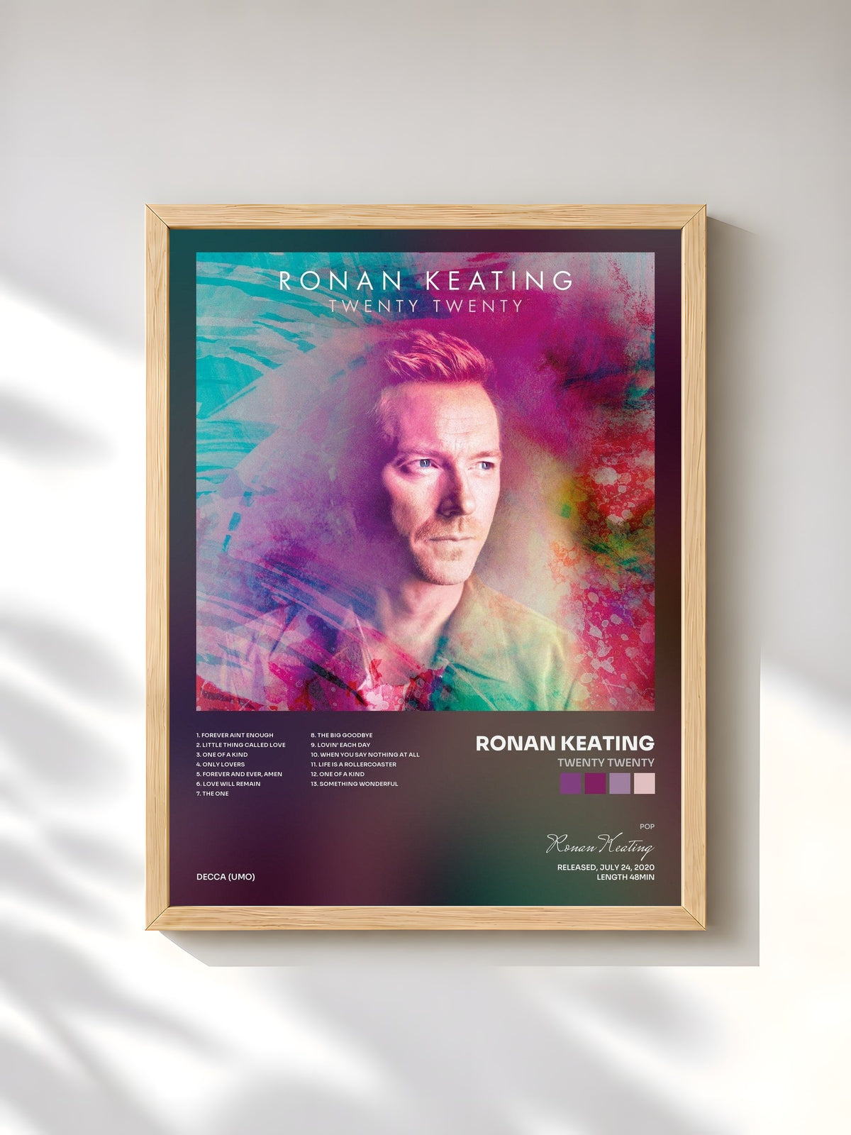 #bois Tableau de l'album Twenty Twenty de Ronan Keating, cadre en bois brut, imprimé et encadré en France
