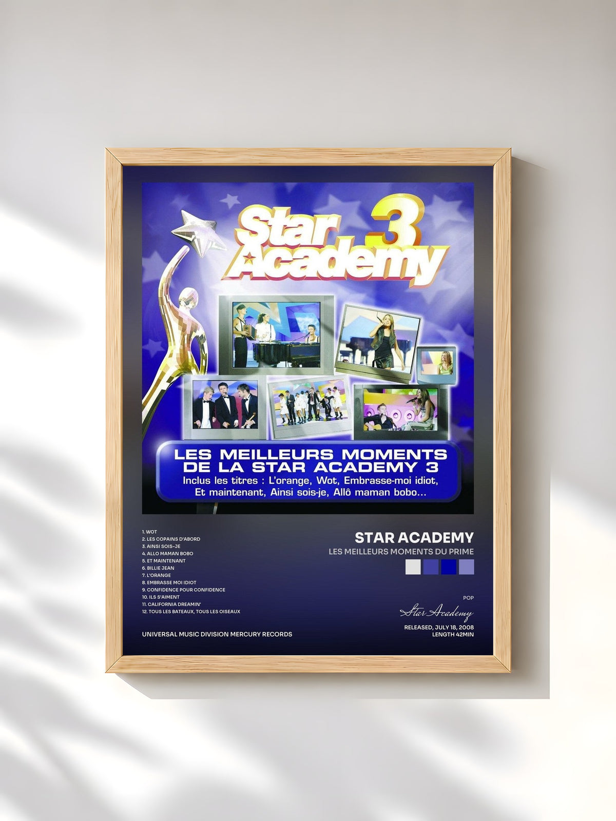 #bois Tableau de l'album Les Meilleurs Moments Du Prime de Star Academy, cadre en bois brut, imprimé et encadré en France