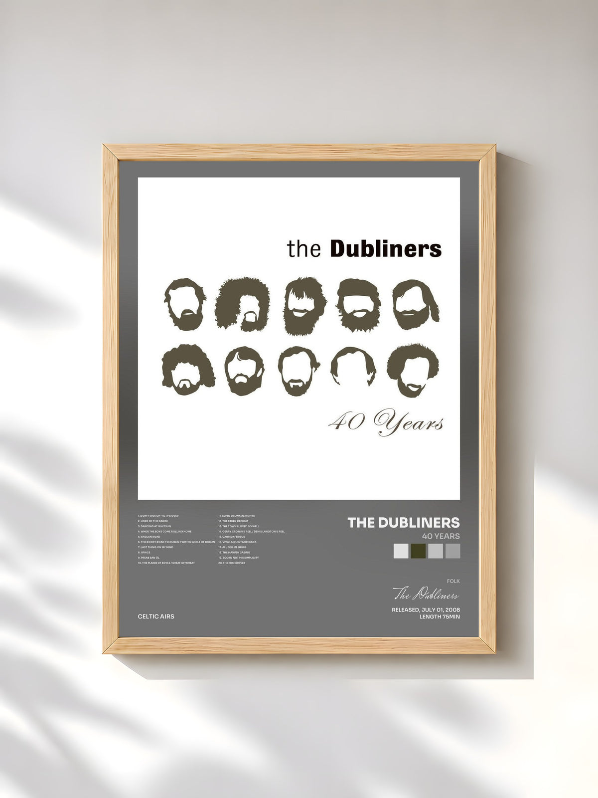 #bois Tableau de l'album 40 Years de The Dubliners, cadre en bois brut, imprimé et encadré en France