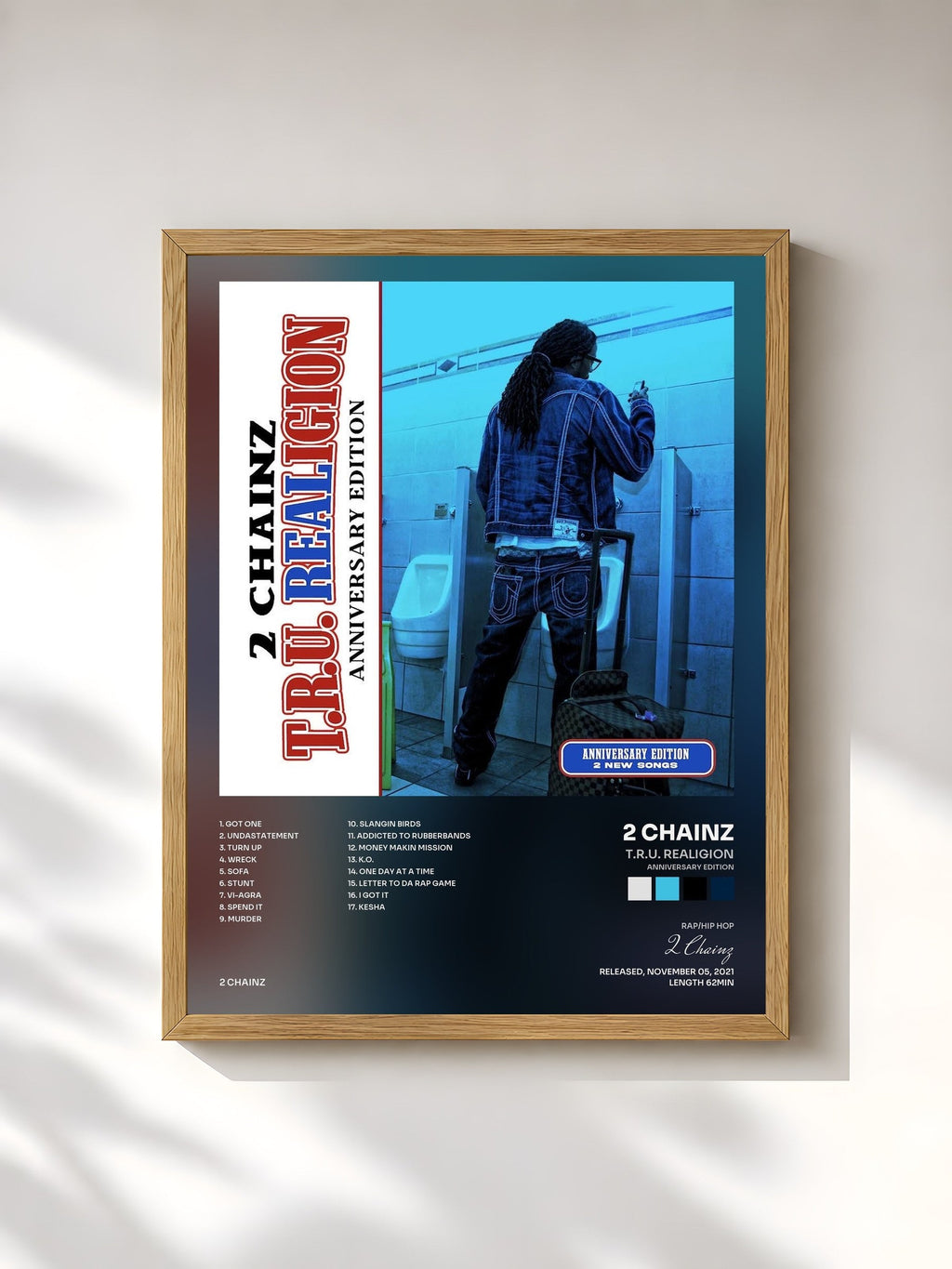 #bois Tableau de l'album T.R.U. REALigion (Anniversary Edition) de 2 Chainz, cadre en bois brut, imprimé et encadré en France