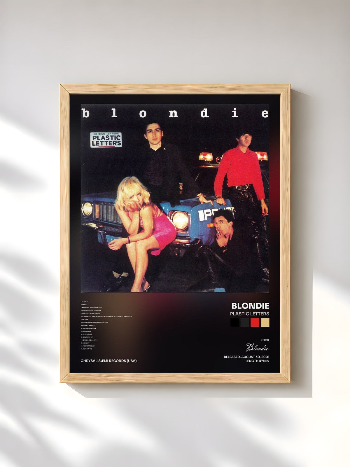 #bois Tableau de l'album Plastic Letters de Blondie, cadre en bois brut, imprimé et encadré en France