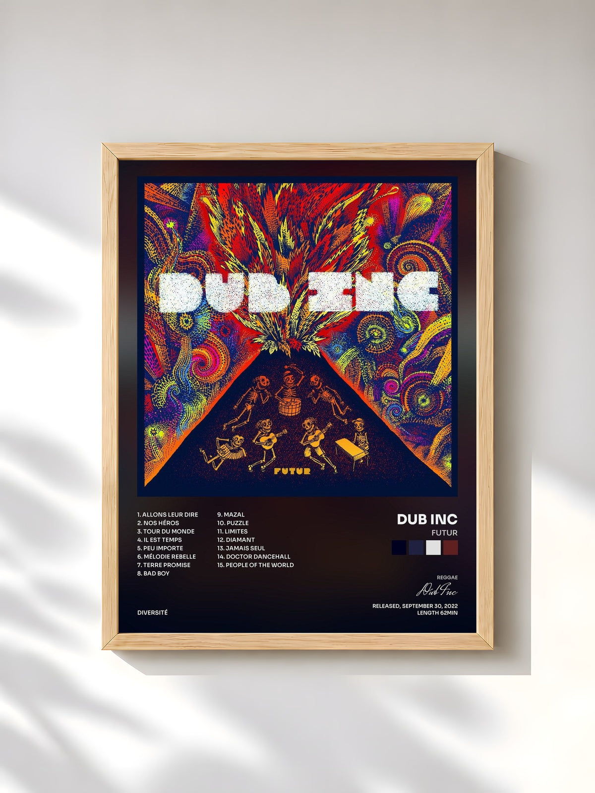 #bois Tableau de l'album Futur de Dub Inc, cadre en bois brut, imprimé et encadré en France