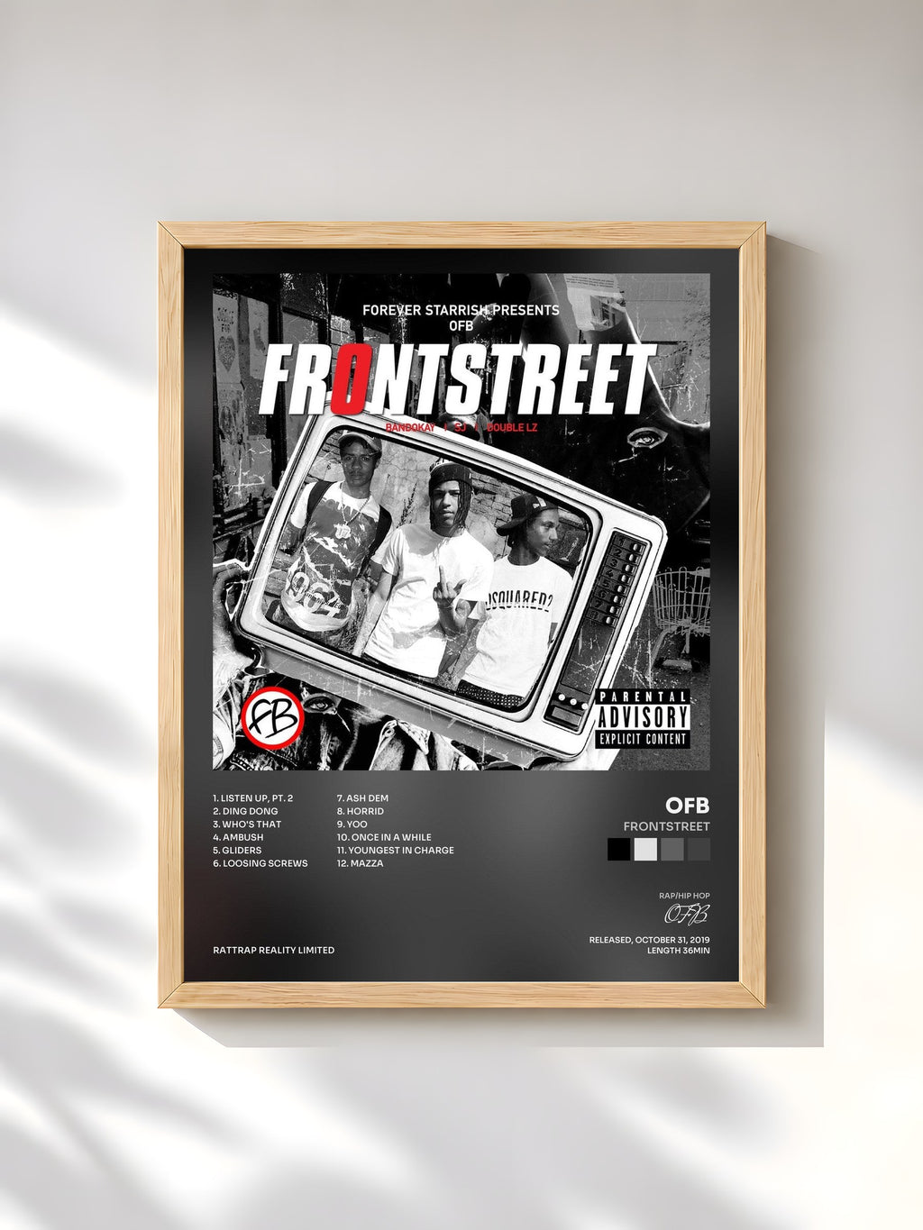 #bois Tableau de l'album Frontstreet de OFB, cadre en bois brut, imprimé et encadré en France