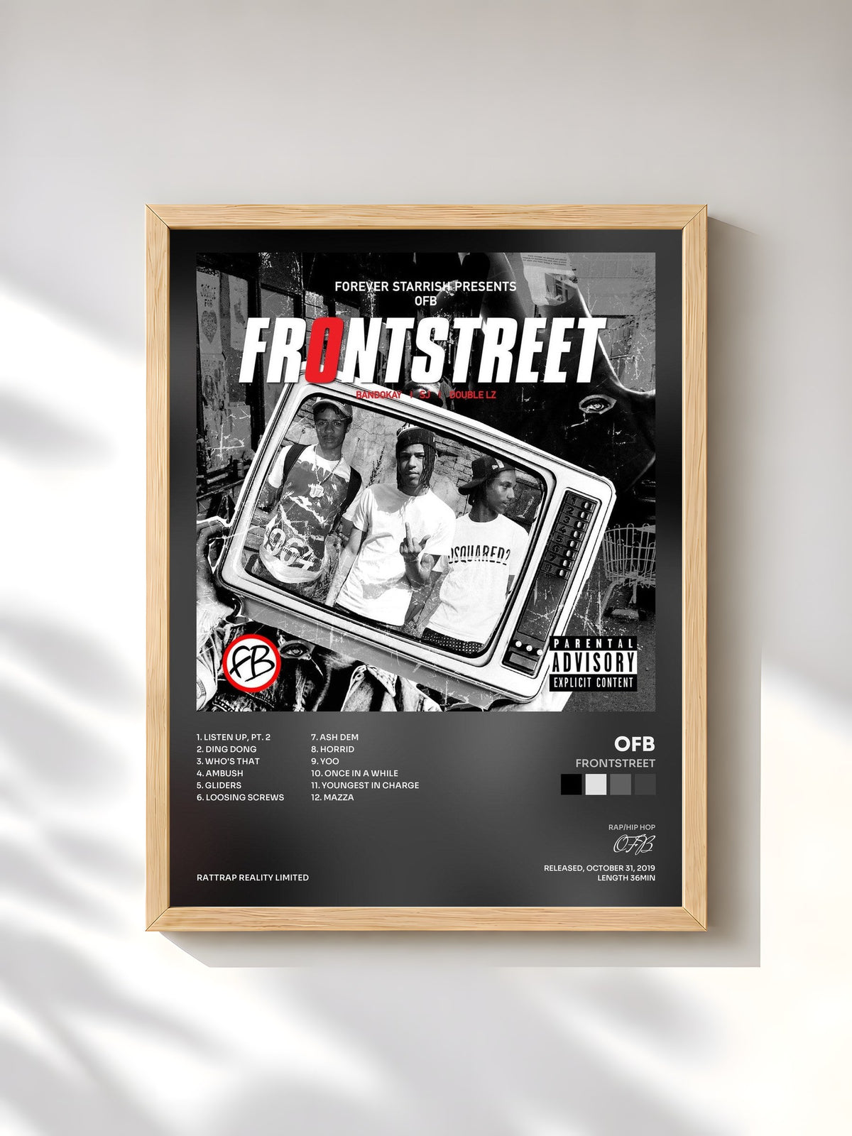 #bois Tableau de l'album Frontstreet de OFB, cadre en bois brut, imprimé et encadré en France