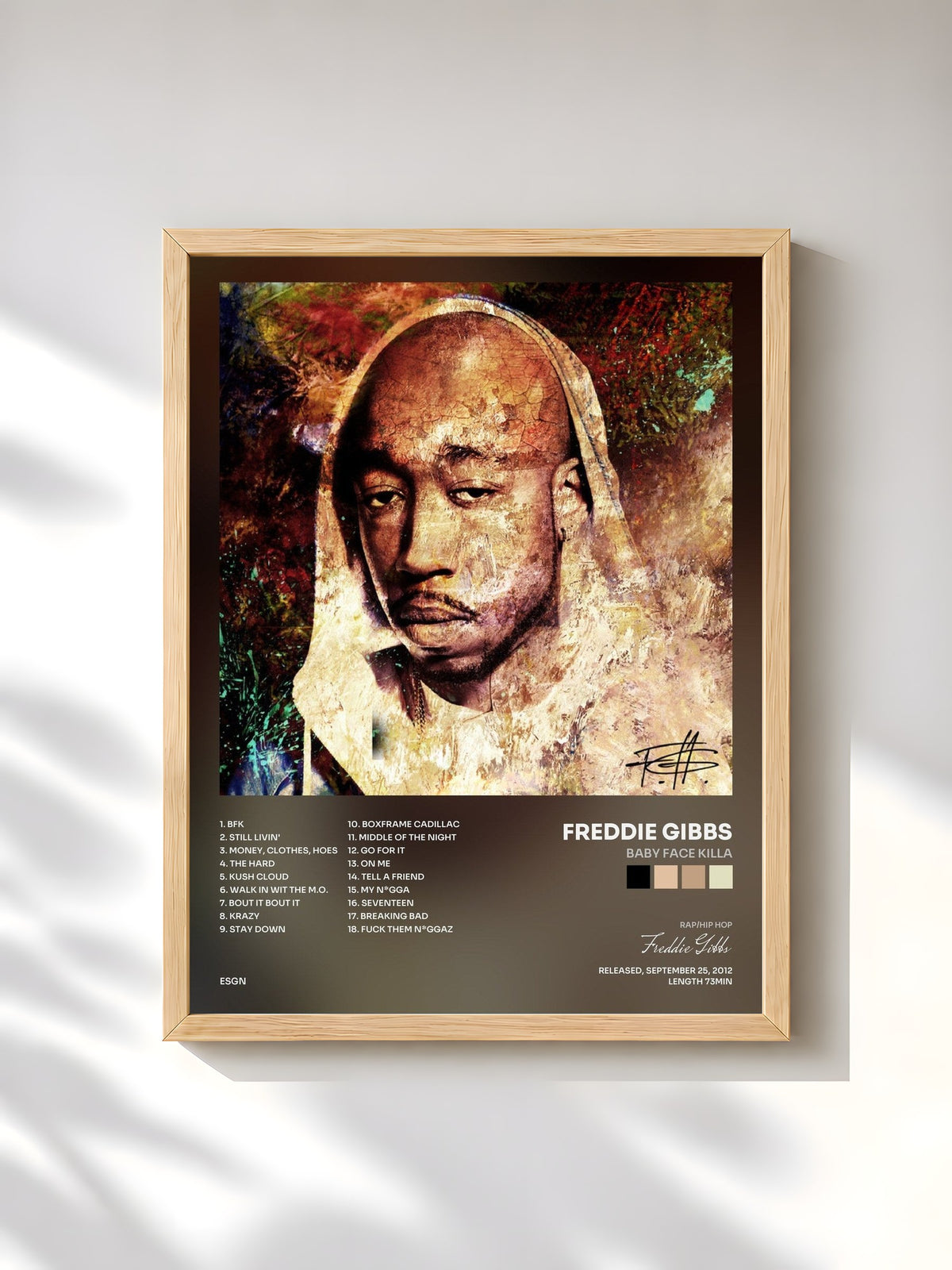 #bois Tableau de l'album Baby Face Killa de Freddie Gibbs, cadre en bois brut, imprimé et encadré en France