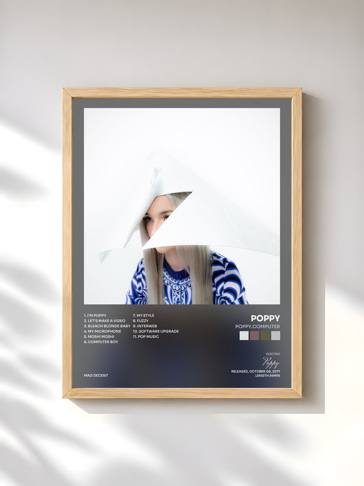 #bois Tableau de l'album Poppy.Computer de Poppy, cadre en bois brut, imprimé et encadré en France