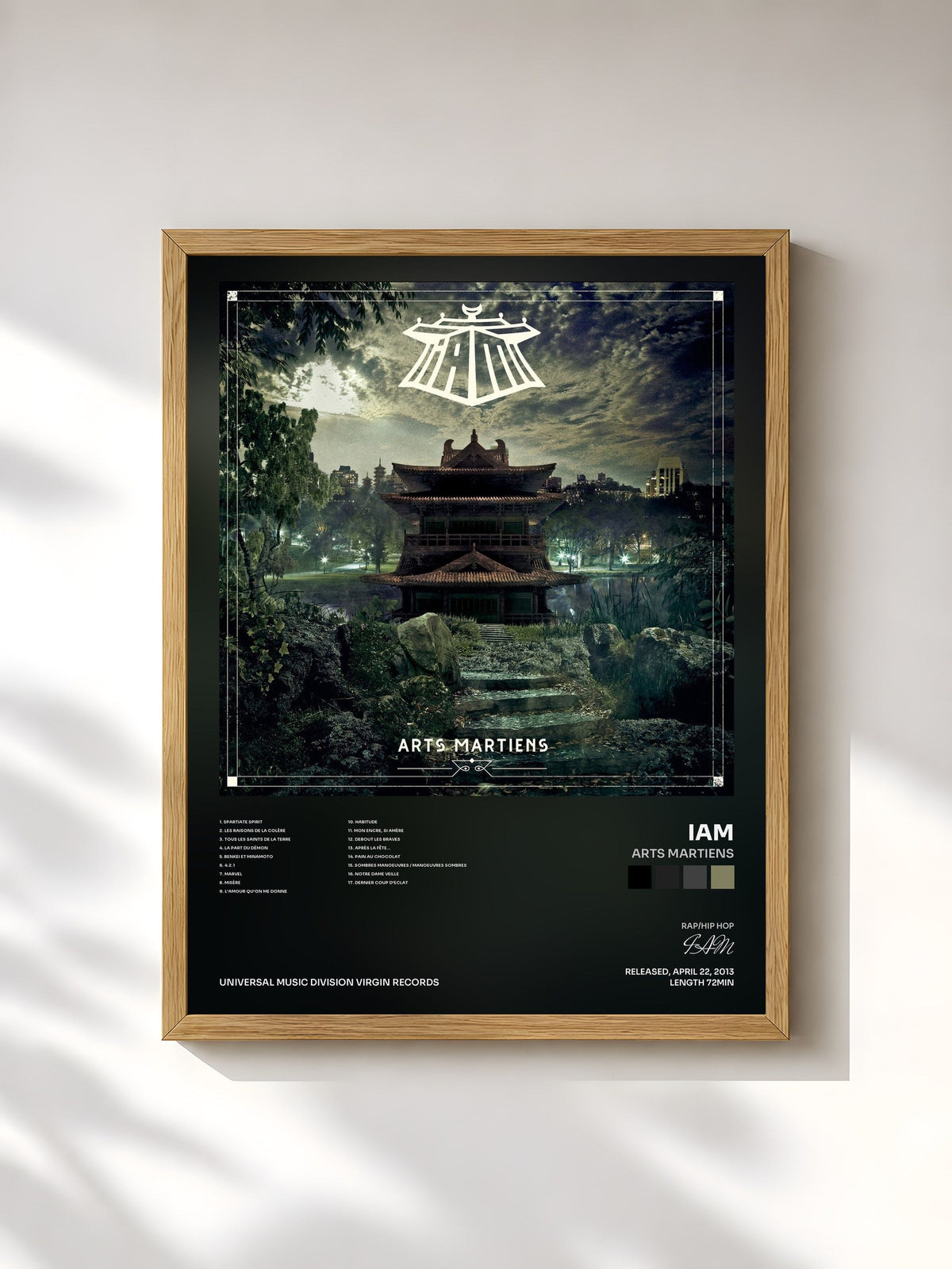 #bois Tableau de l'album Arts Martiens de IAM, cadre en bois brut, imprimé et encadré en France