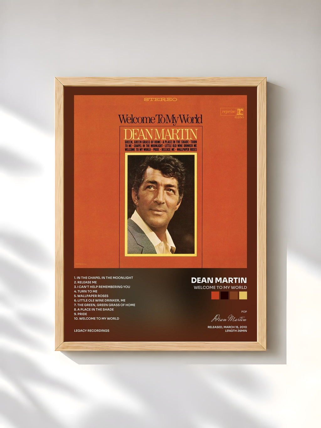 #bois Tableau de l'album Welcome to My World de Dean Martin, cadre en bois brut, imprimé et encadré en France