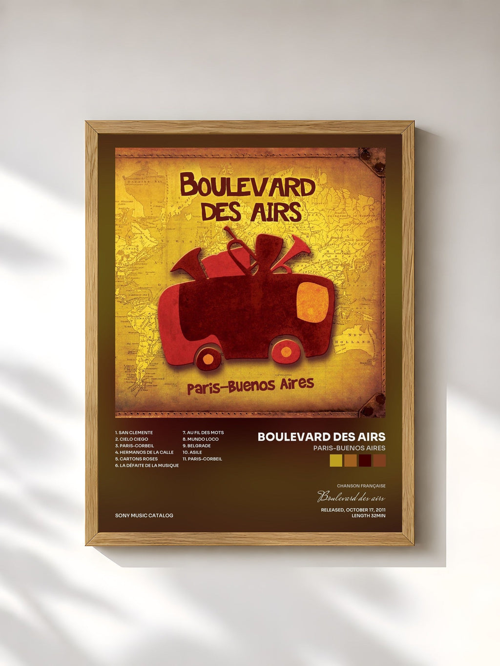 #bois Tableau de l'album Paris-Buenos Aires de Boulevard des airs, cadre en bois brut, imprimé et encadré en France