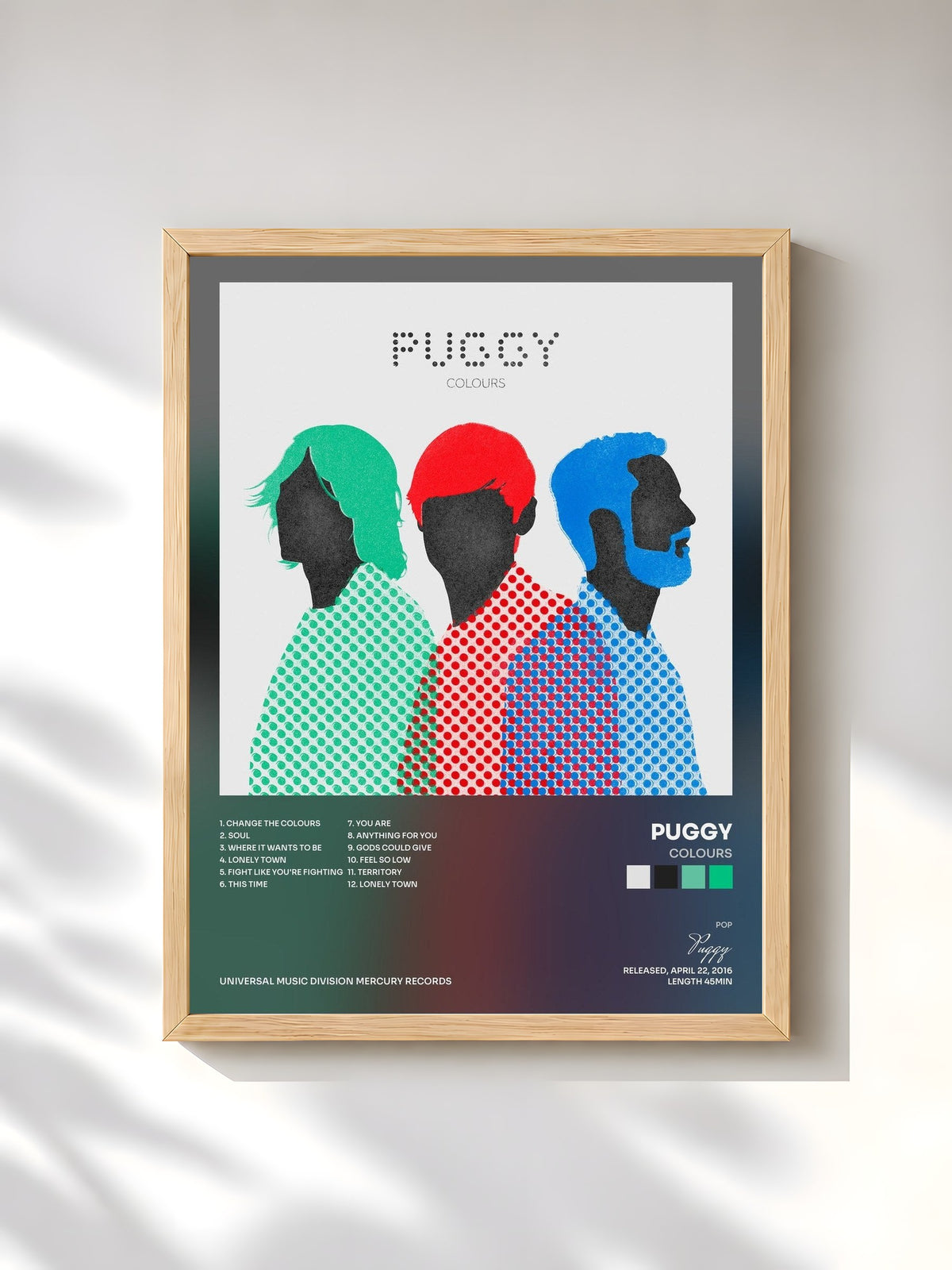 #bois Tableau de l'album Colours de Puggy, cadre en bois brut, imprimé et encadré en France