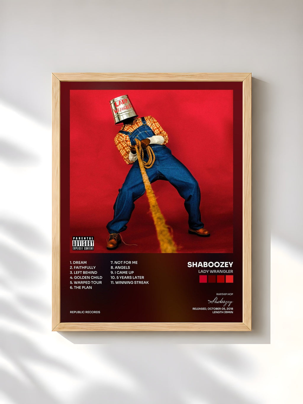 #bois Tableau de l'album Lady Wrangler de Shaboozey, cadre en bois brut, imprimé et encadré en France